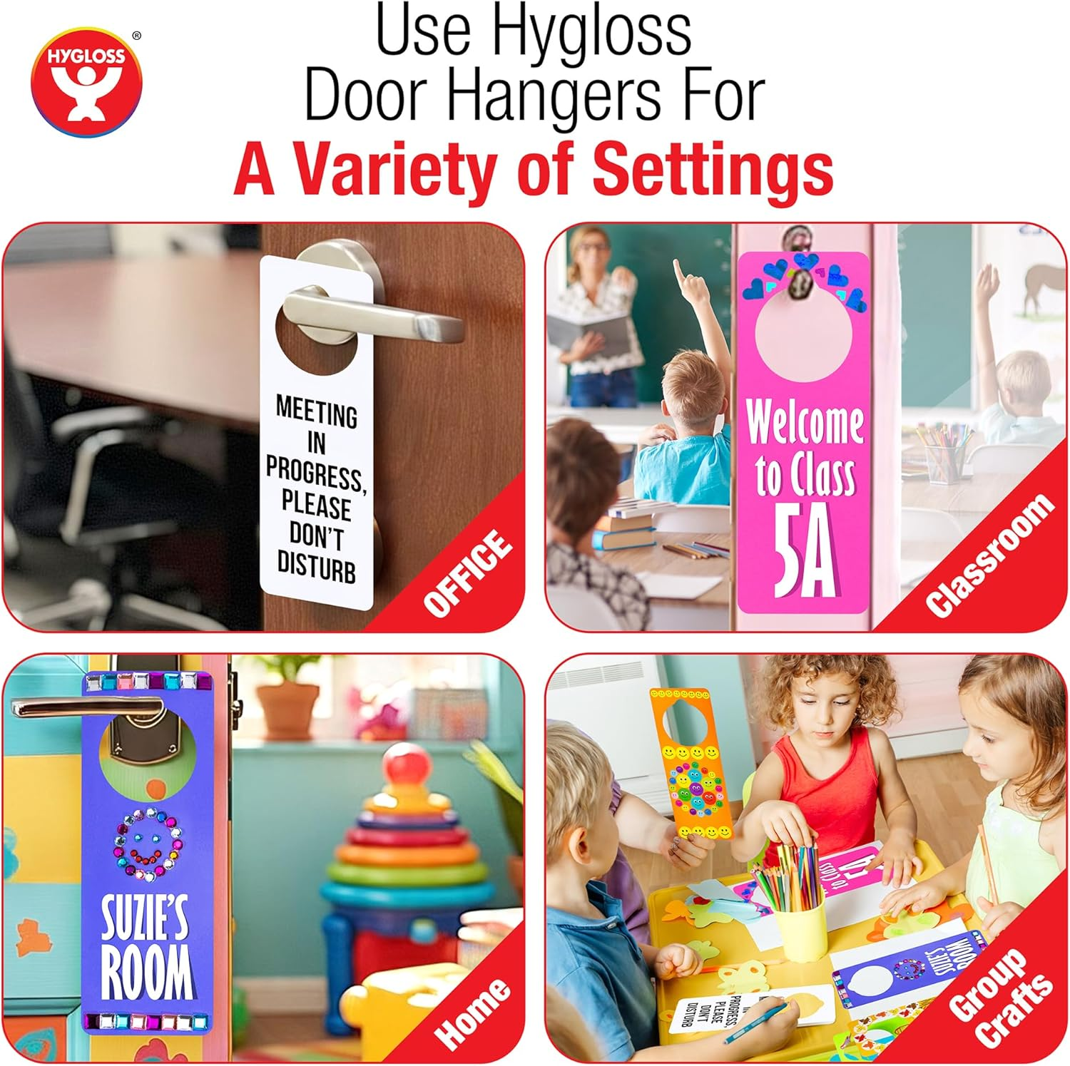 Hygloss Cardstock Door Knob Hanger Blank for Crafts - 24 Pcs Assorted Bright Colors for Easy Decorate/Write-On - Bulk Doorknob Hangers for Craft, DIY Blank Doorknob Sign Projects