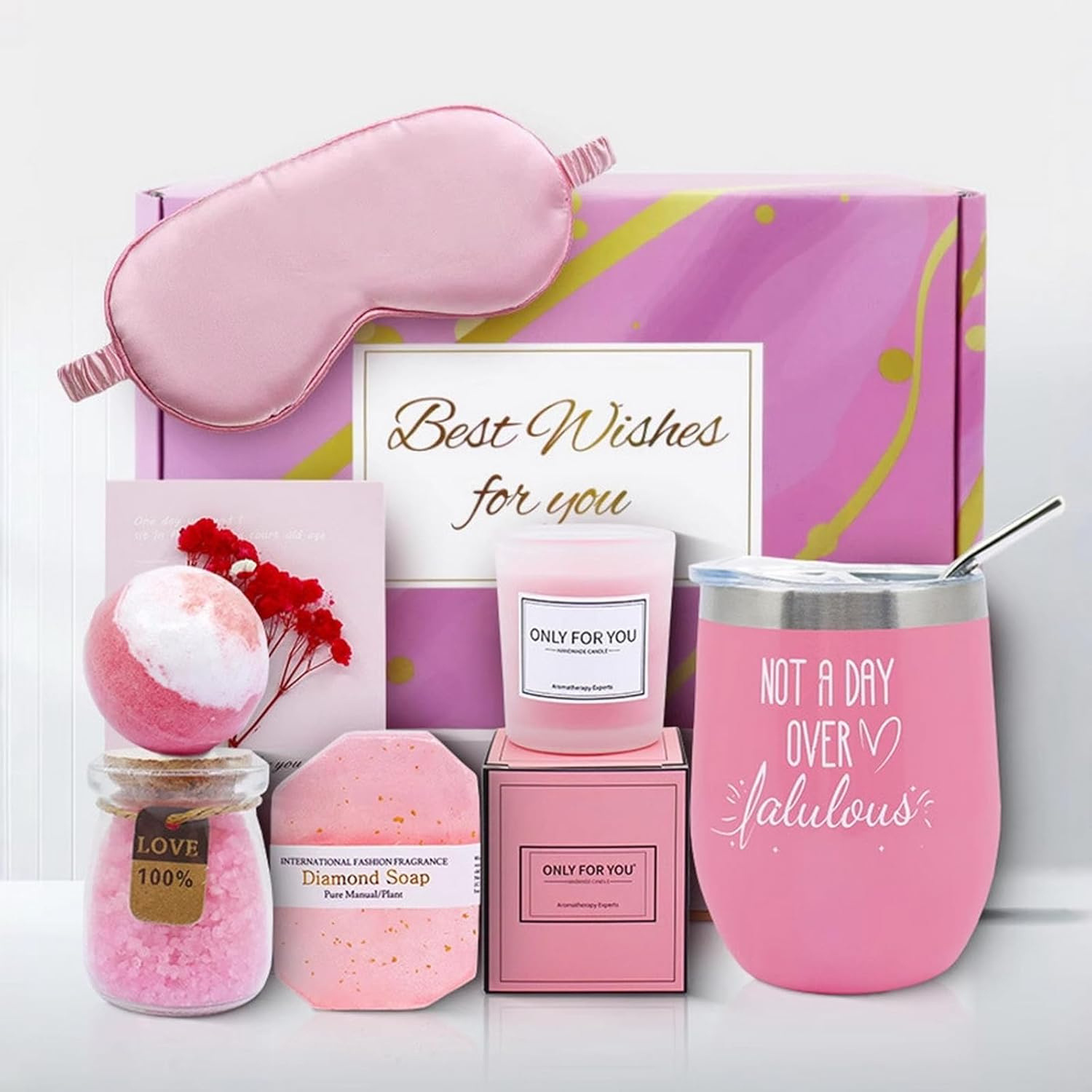 Pamper Gifts to Women, Wife Mom Happy Birthday Gifts, Relaxing Bath Sets Spa Sister Gift Christmas, Thanksgiving, Best Friend, Stainless Steel Cup (Pink 2)