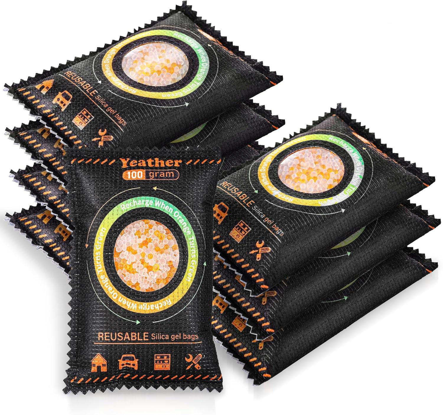 100G [4 Packs] Color Indicating Silica Gel Desiccant Packets, Rechargeable Desiccant - Moisture Absorbers for Bins, Gun Safes, Suitcases, 3D Printing Filaments, Electronics, Cars image number 1