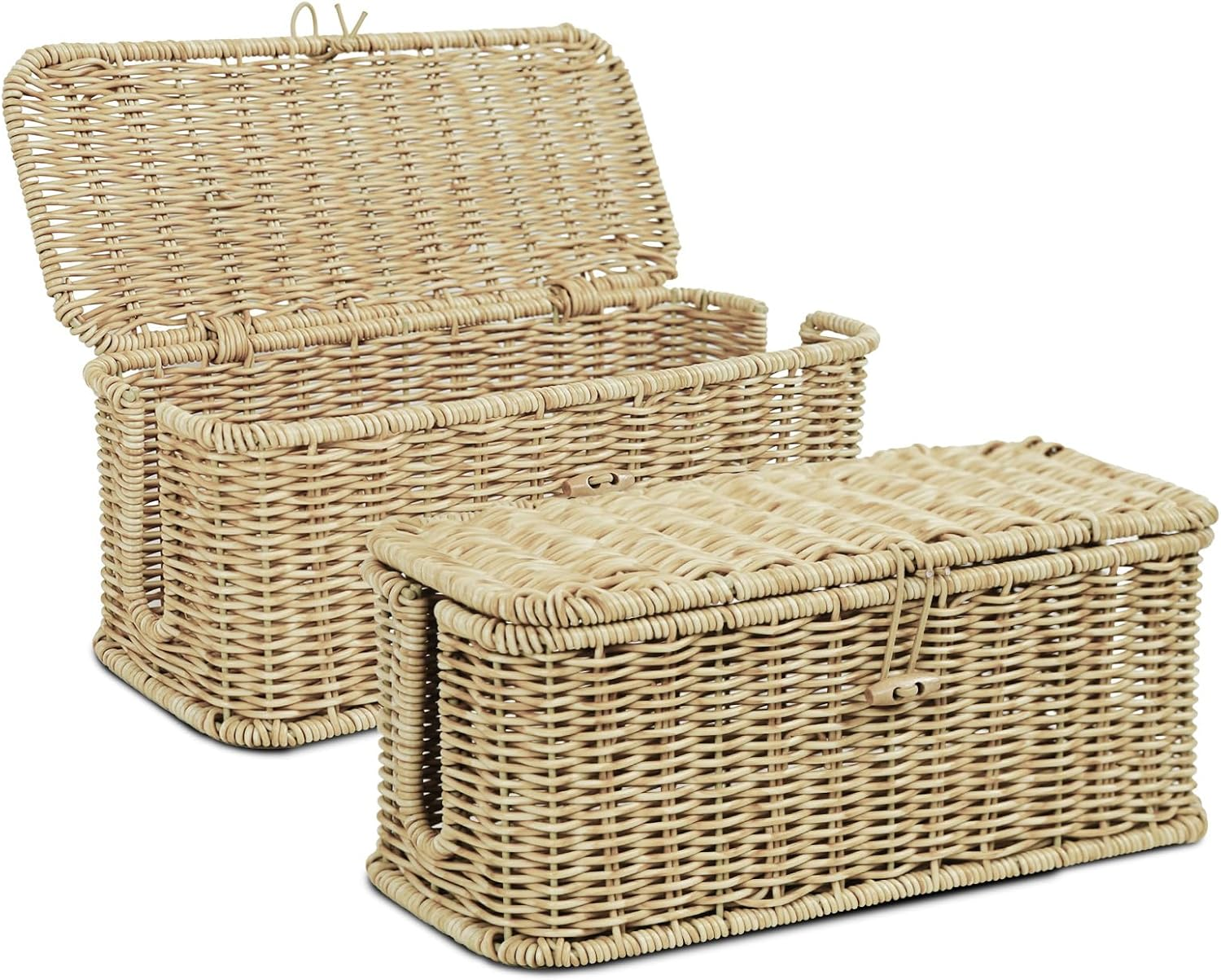 Ixtra 2-Pack Cable Management Box Set, Handwoven Rattan Cord Organizer, Decorative Cord Hider with Lid, Large Cable Organizer for Desk, TV Wires,Power Strips & Cords Natural image number 5