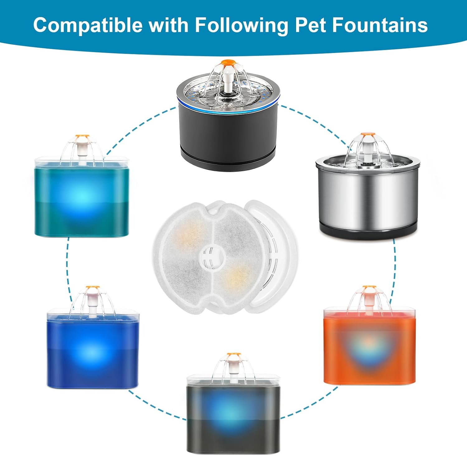 Vindox Filter 12 Pieces for 2.5L Cat Blossom Drinking Fountain, Suitable for Cats/Dogs, Stainless Steel Fountains, Triple Filtering Filter image number 3