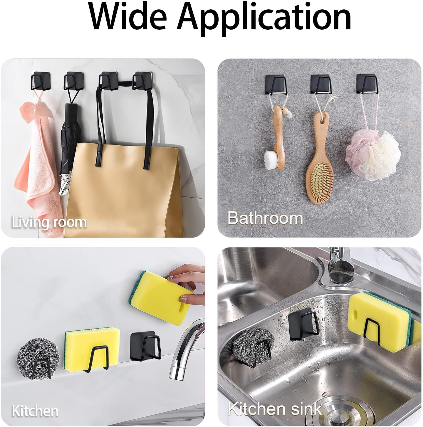 2 Pack Sponges Holders for Kitchen Cleaning, Dishwashing Sponge Drying Hooks under Sink Caddy Hanging Organizer Accessories (Black) image number 3