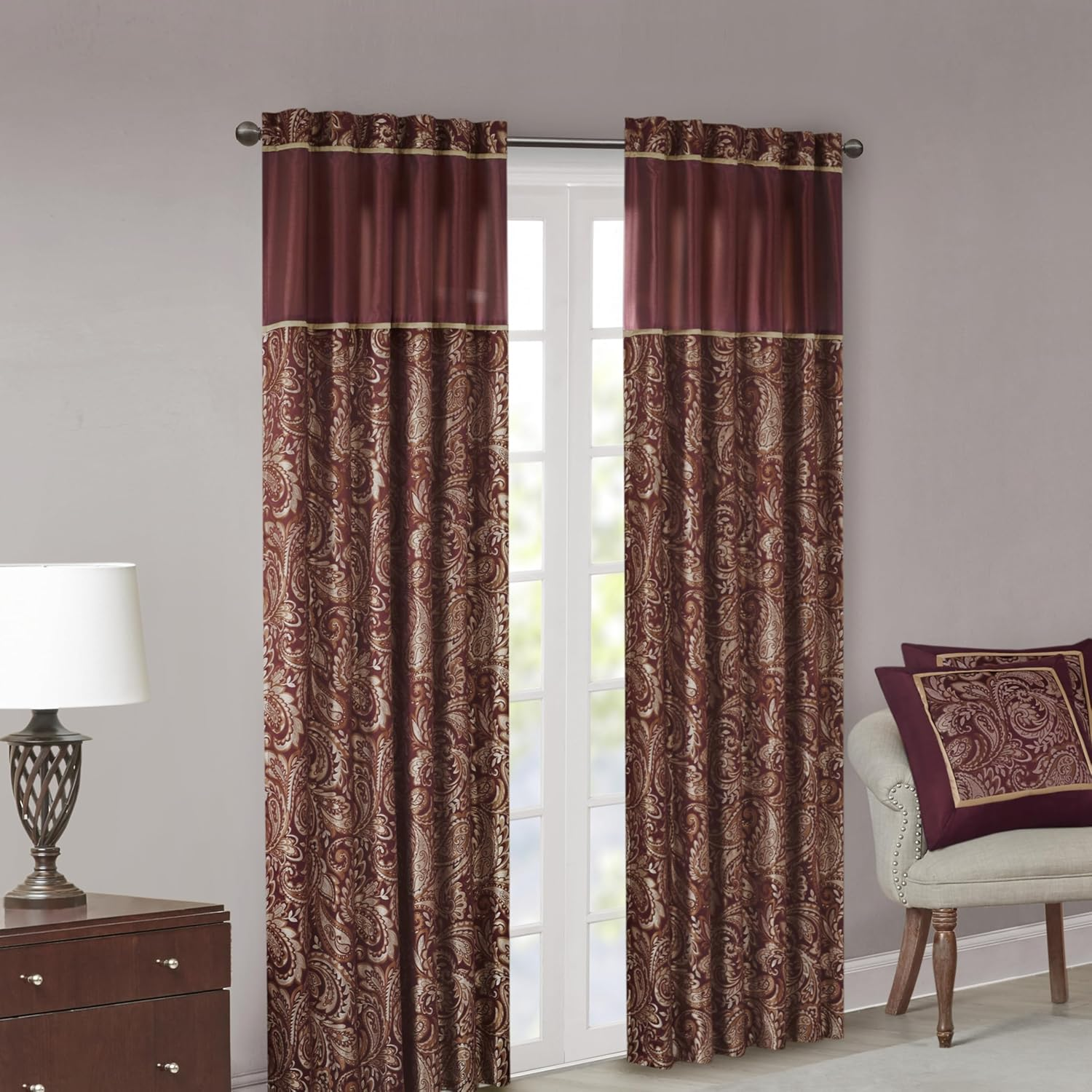 Madison Park Aubrey Window Curtain Pair, 50 X 84(2), Burgundy image number 2