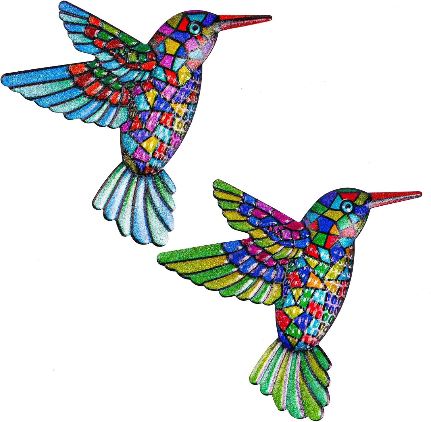 OFFCUP Metal Hummingbird Wall Decor, 2 Pack Metal Hummingbird Wall Art Decor, Wrought Iron Colorful Hummingbird Wall Sculptures, Outdoor Garden Fence Ornaments Hanging for Backyard Porch Patio image number 4