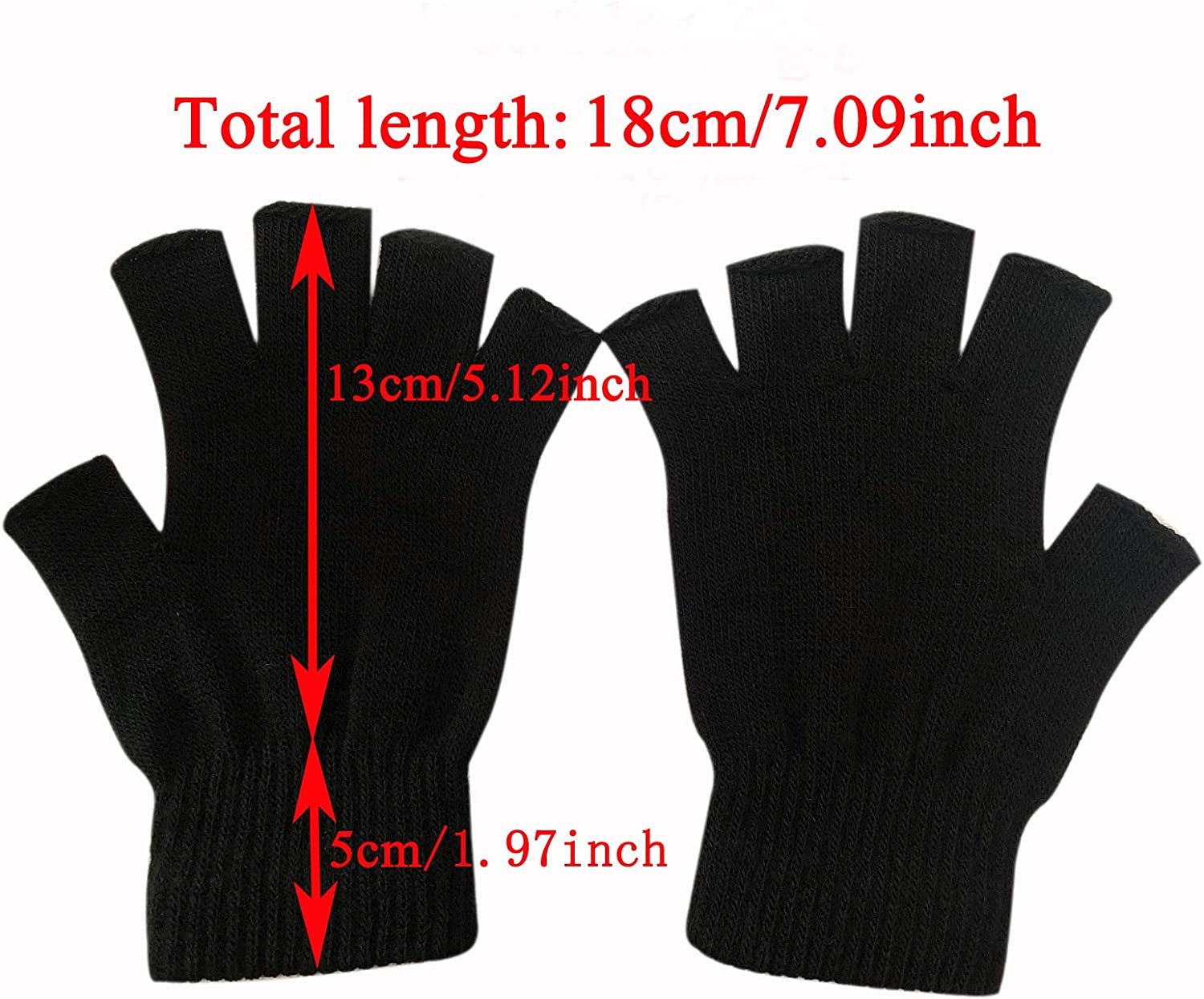 2 Pair Half Finger Gloves Winter Knit Touchscreen Warm Stretchy Mittens Fingerless Gloves in Common Size for Men and Women,Black, Black image number 1