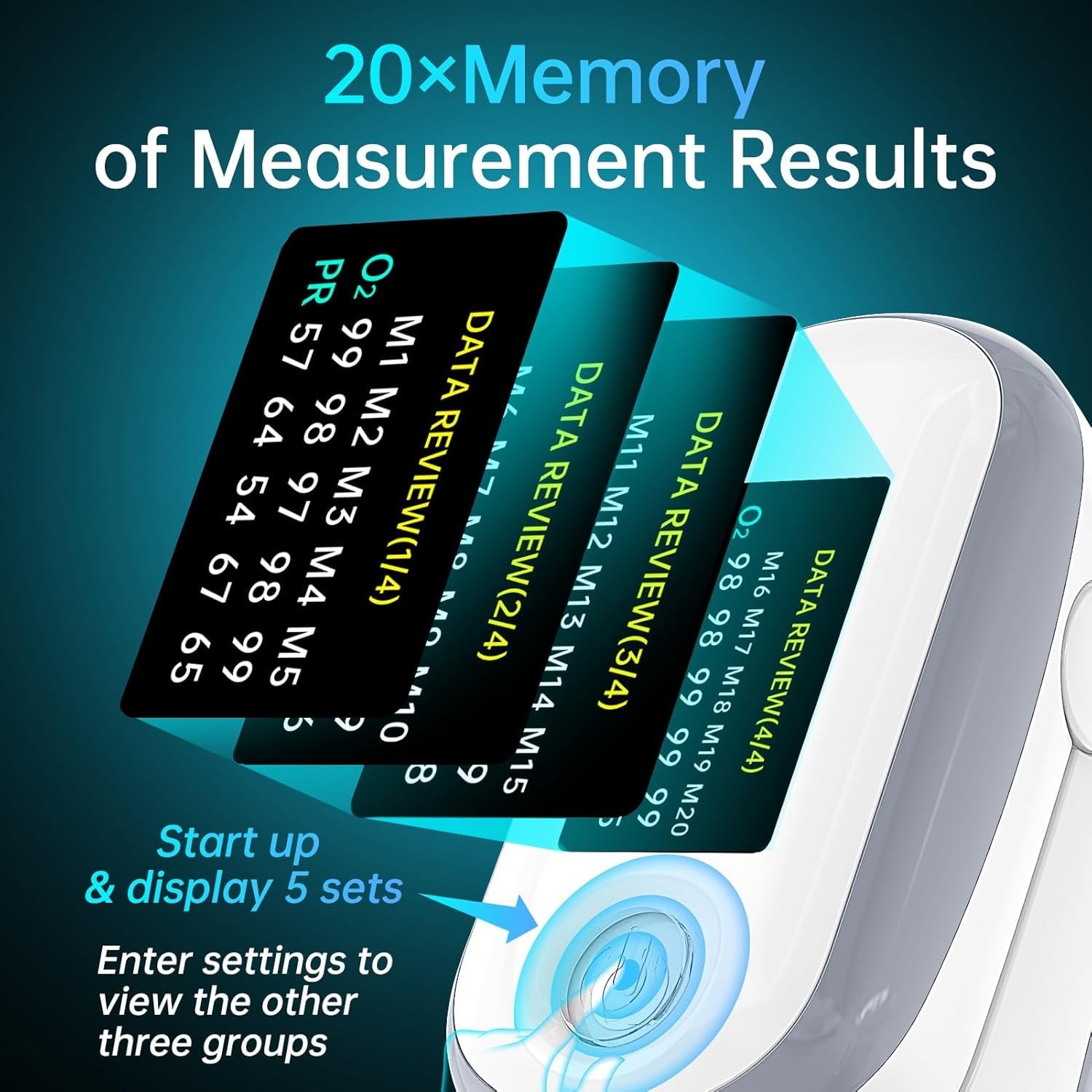 Pulse Oximeter, 4 Color OLED Display Oxygen Monitor Fingertip with 20 &times; Memory, Blood Oxygen Saturation Monitor (Spo2), Alarm & Brightness Adjustable, Batteries & Lanyard image number 3