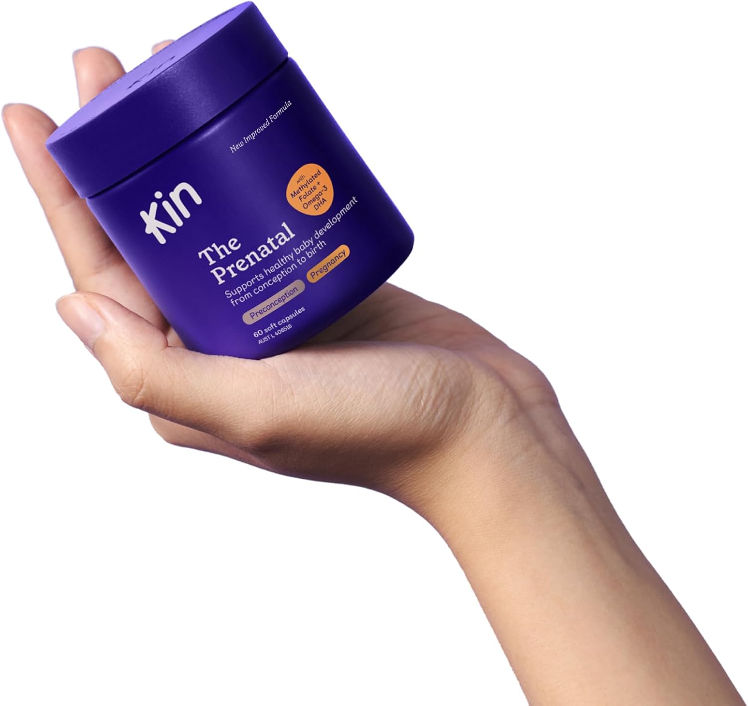 Kin the Prenatal 60 Caps | Supports Pre-Conception & Healthy Pregnancy | Bioavailable Ingredients for Optimal Absorption | Gentle on Stomachs with Subtle Vanilla Flavour image number 3