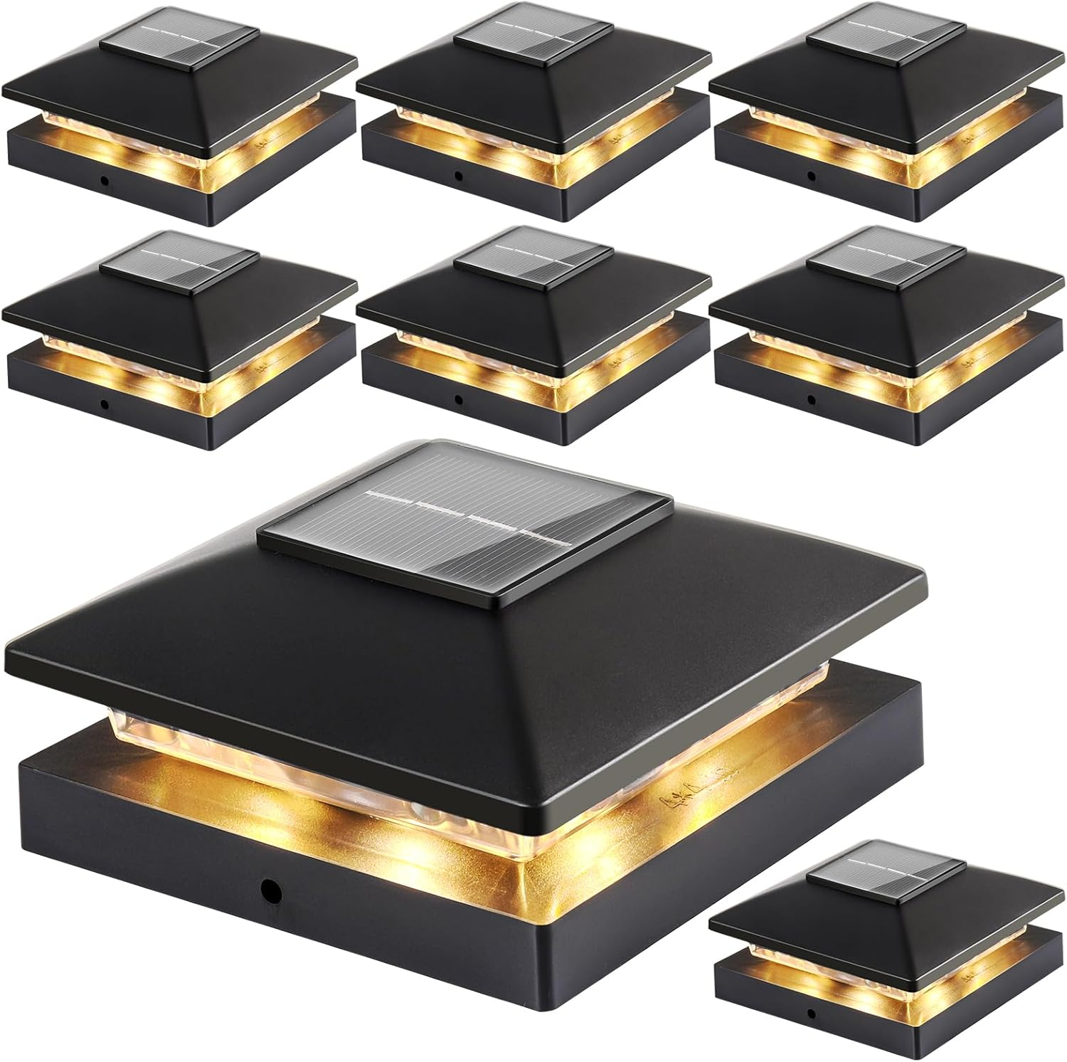 Solar Post Cap Lights Outdoor 8Pack, Black Waterproof Solar Powered Deck Fence Post Lights Fit 4X4 Wood/Vinyl Posts, Bright Warm White Solar Post Lights Decorate Deck, Patio, Porch, Fence image number 1