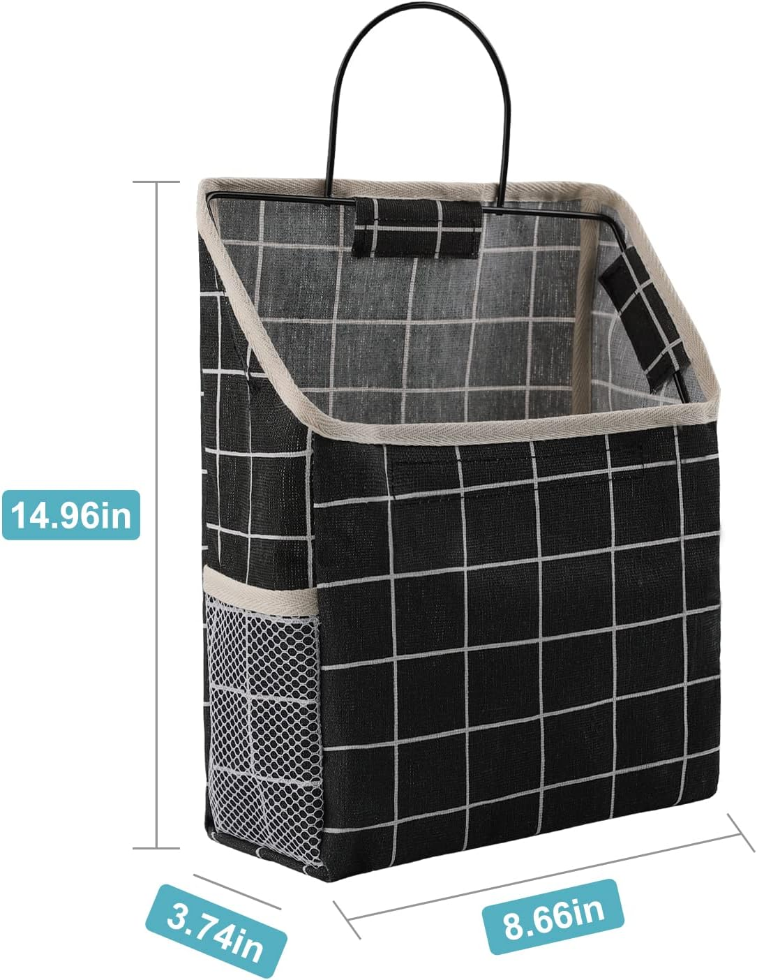 Surblue Wall Hanging Storage Bag with Sticky Hook, Closet Hanging Storage for Pocket, Bathroom Dormitory Organizer Bag, Linen Cotton Organizer Box Containers for Bedroom(Black) image number 4