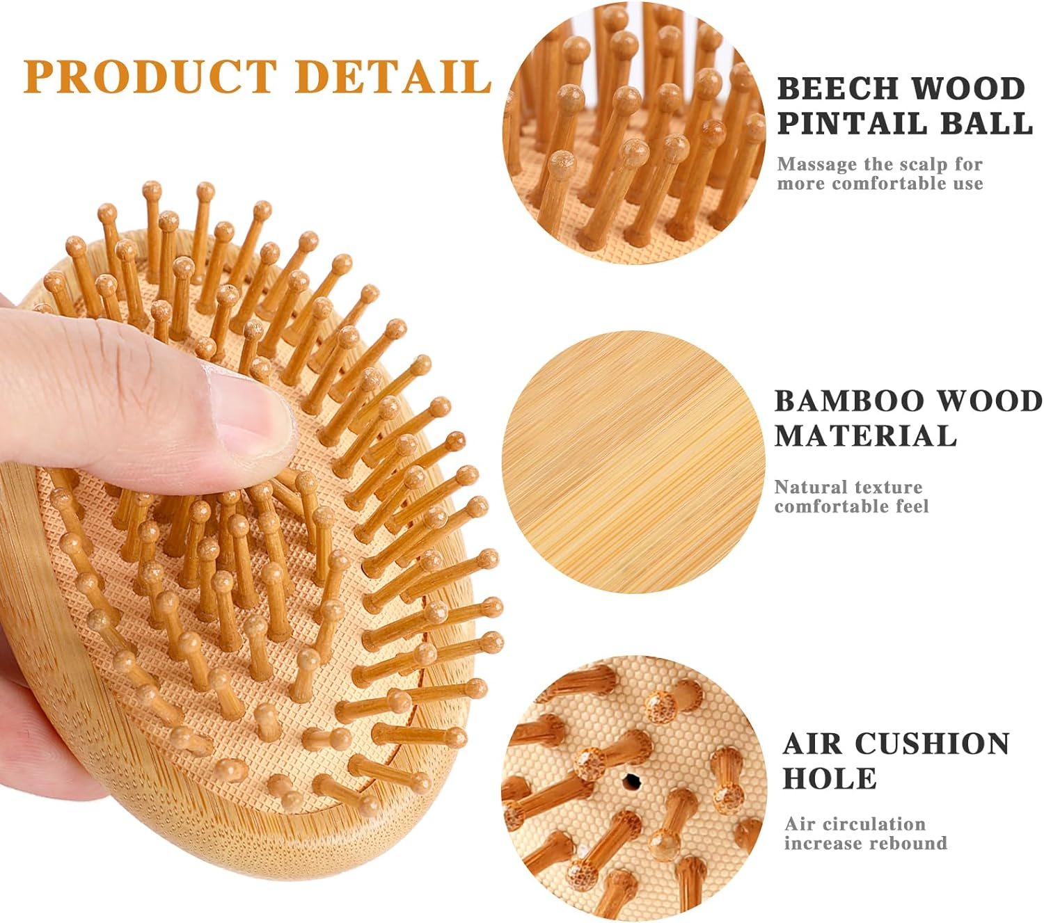 Bamboo Hair Brush, Natural Wooden Comb, Portable Bamboo Comb, anti Static Air Cushion Hair Brush, Mini Brush without Handle, Ereduce Frizz Massage Scalp image number 1