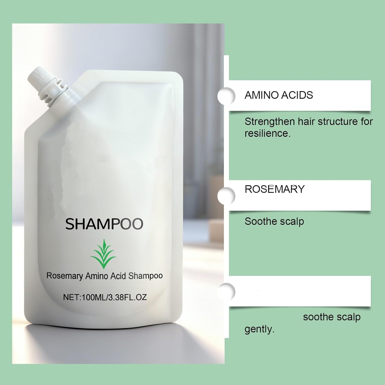 Rosemary Amino Acid Shampoo - 100ML Hydrating and Moisturization Shampoo for All Hair Types, Soothes Scalp & Strengthens Hair Strands Resilience,Mild and Gentle,Safe for Color-Treated (3PCS)