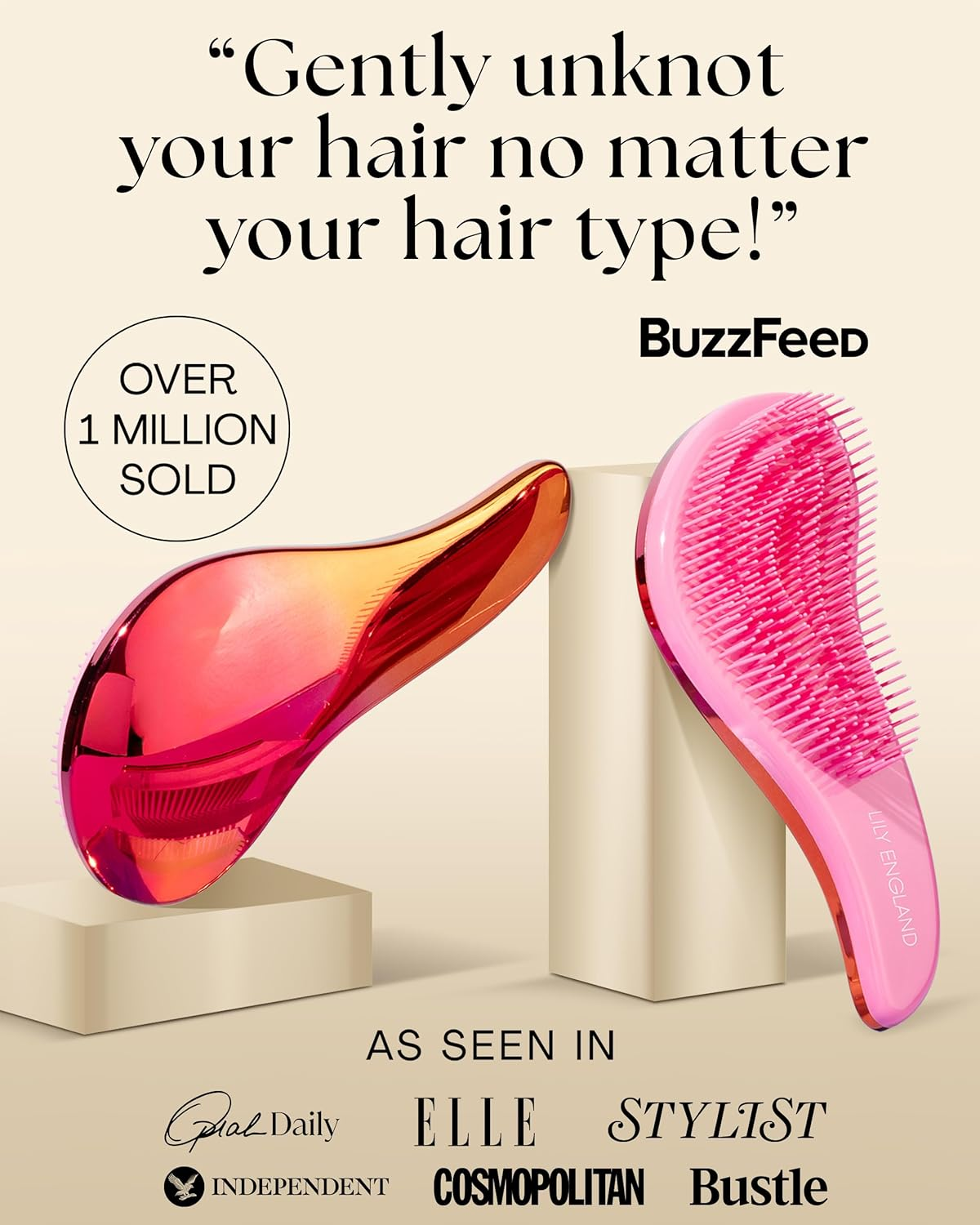 Lily England Detangling Comb & Hair Brush Set - Wide Tooth Comb for Curly, Straight, Thick, Fine & Wet Hair - Gentle & Pain-Free Detangler for Women & Kids - Lightweight Haircare Tools, Rose-Gold - Blue/Lilac image number 4