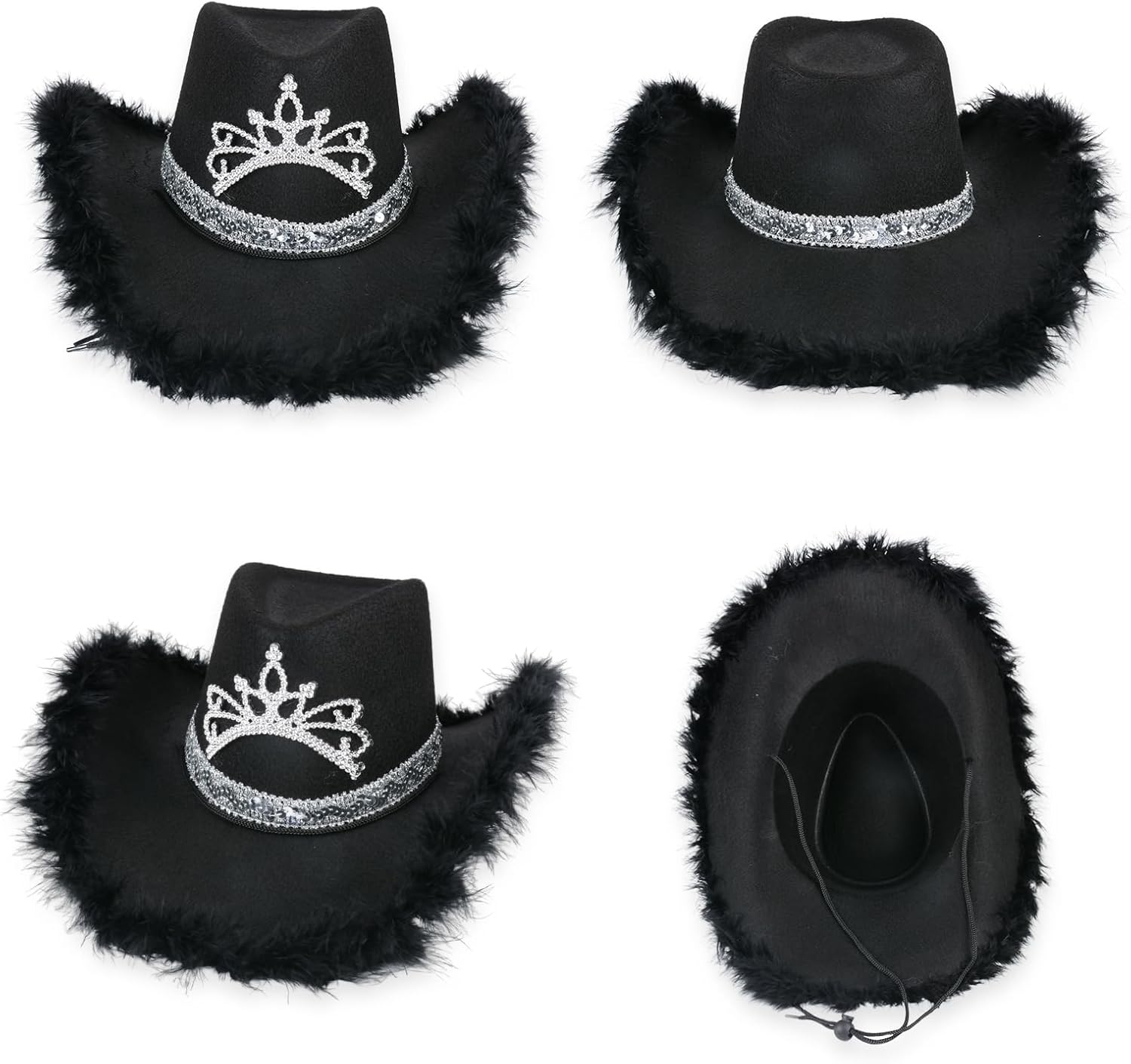 Black Cowboy Hat with Feathers Crown for Women Ideal for Bachelorette Parties Halloween Costume and Themed Events image number 5