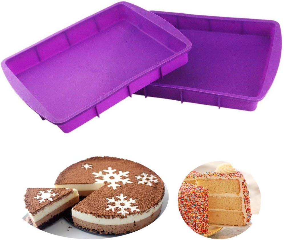 Orgrimmar 2 Pcs Silicone Rectangular Cake Pans Mold Bakeware Bread Baking Pan Non Stick Easy Demoulding Purple image number 4
