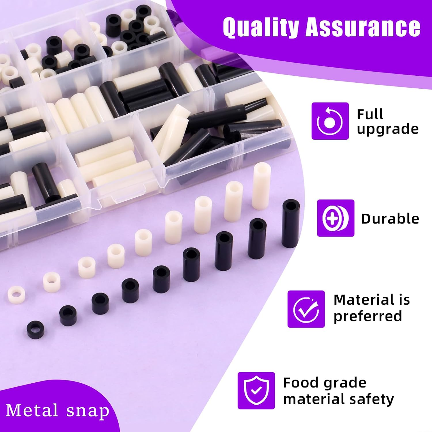 Swpeet 180Pcs Black White Nylon round Spacer Standoff Screw Nut Assortment Kit, Nylon ABS Plastic Standoff ID 4.2Mm OD 7Mm, Length 3Mm 5Mm 6Mm 8Mm 10Mm 12Mm 18Mm 20Mm 25Mm for M4 Screws Prototyping image number 6