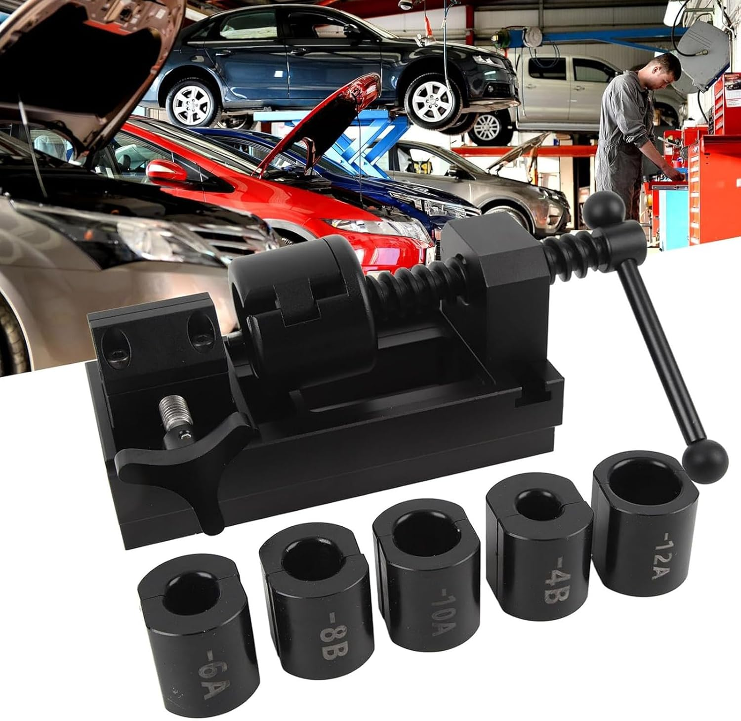 Fuel Line Fittings Installation Tool Kit, Aluminum Alloy Flexible Fuel Hose Fitting Tool with 5 Fuel Line Pipe Bracket for 4AN 6AN 8AN 10AN 12AN Connector, Black image number 3