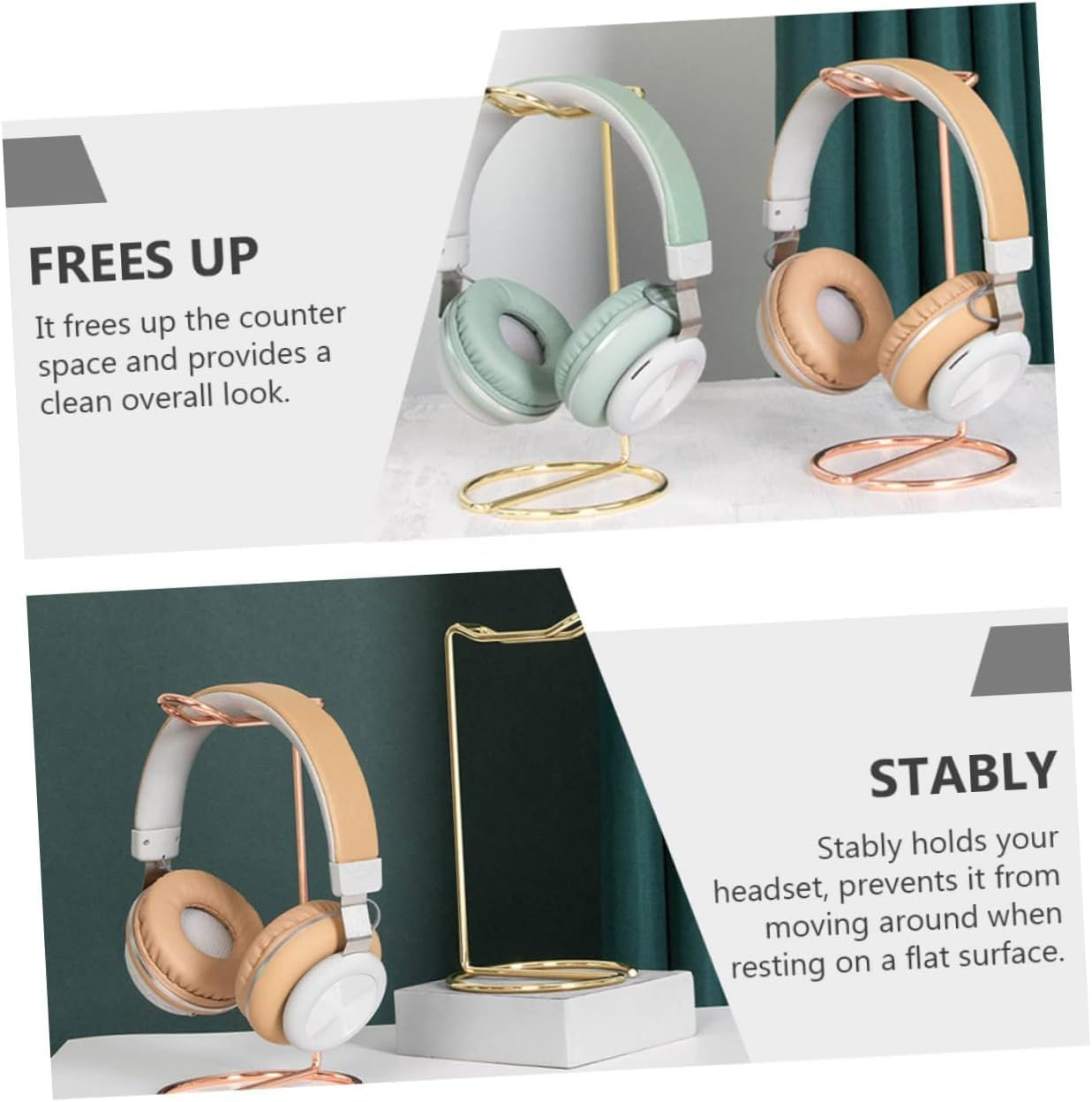 1Pcs Simple Headphone Stand ，Generic Desktop Headset Holder ，Modern Hanger Gaming Earphone Holder， Headset Accessories，Headset Hangers ，Headphone Rack， Stand for Desk Display Ear Iron， Rose Gold (Rose Gold) image number 5