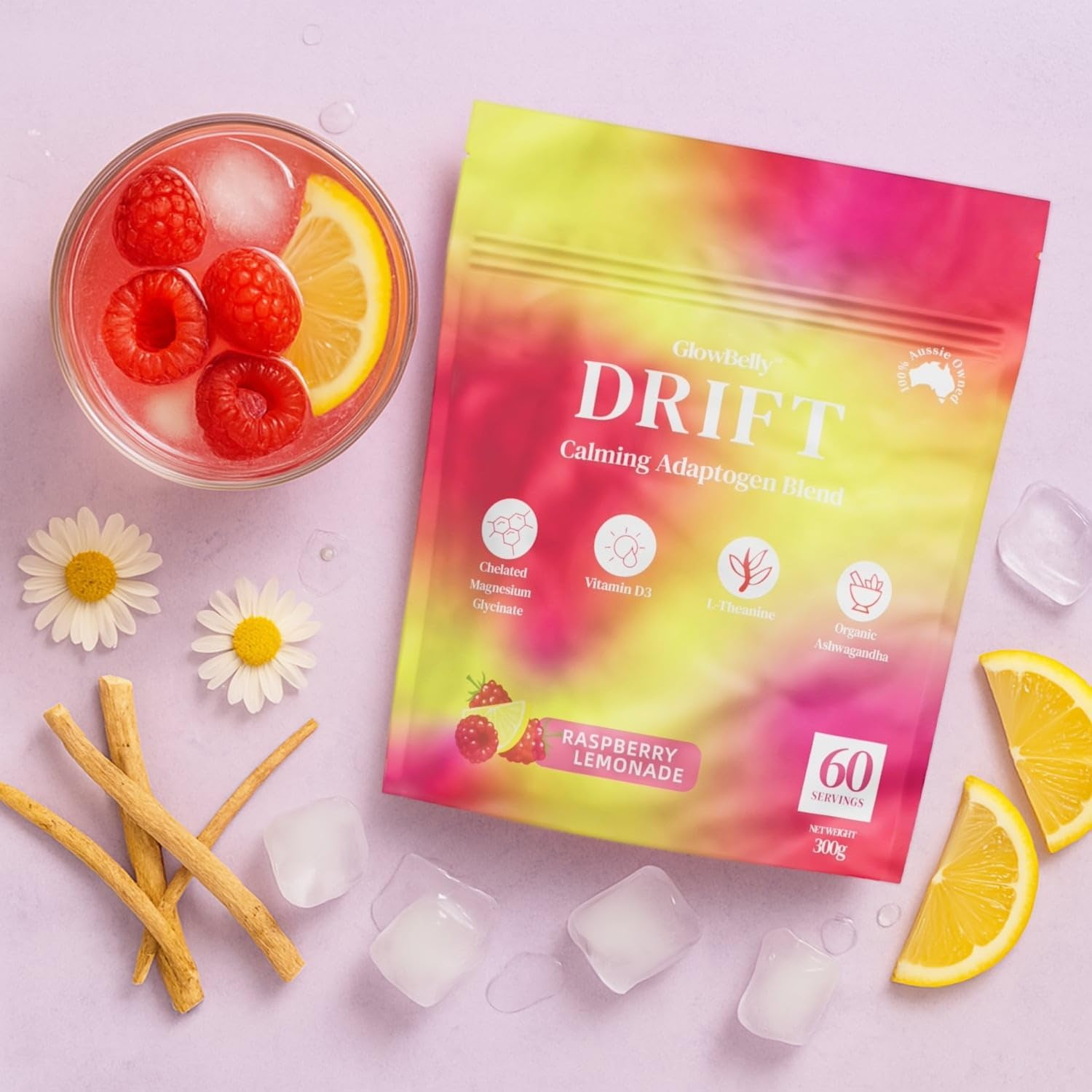 Drift Super Calm Relax Sleep Drink, Magnesium Glycinate, Ashwagandha, L-Theanine, D3, 60 Serves by Glowbelly image number 2