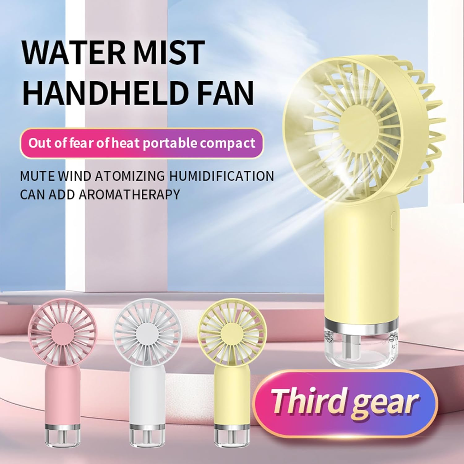 Misting Fan Portable, Handheld Personal Mister Fan, Small Fan Rechargeable, Mini Spray Water Mist Fan, Kids Women Portable Fan for Travel, Outdoors, Hiking, Camping Home Office (Yellow)