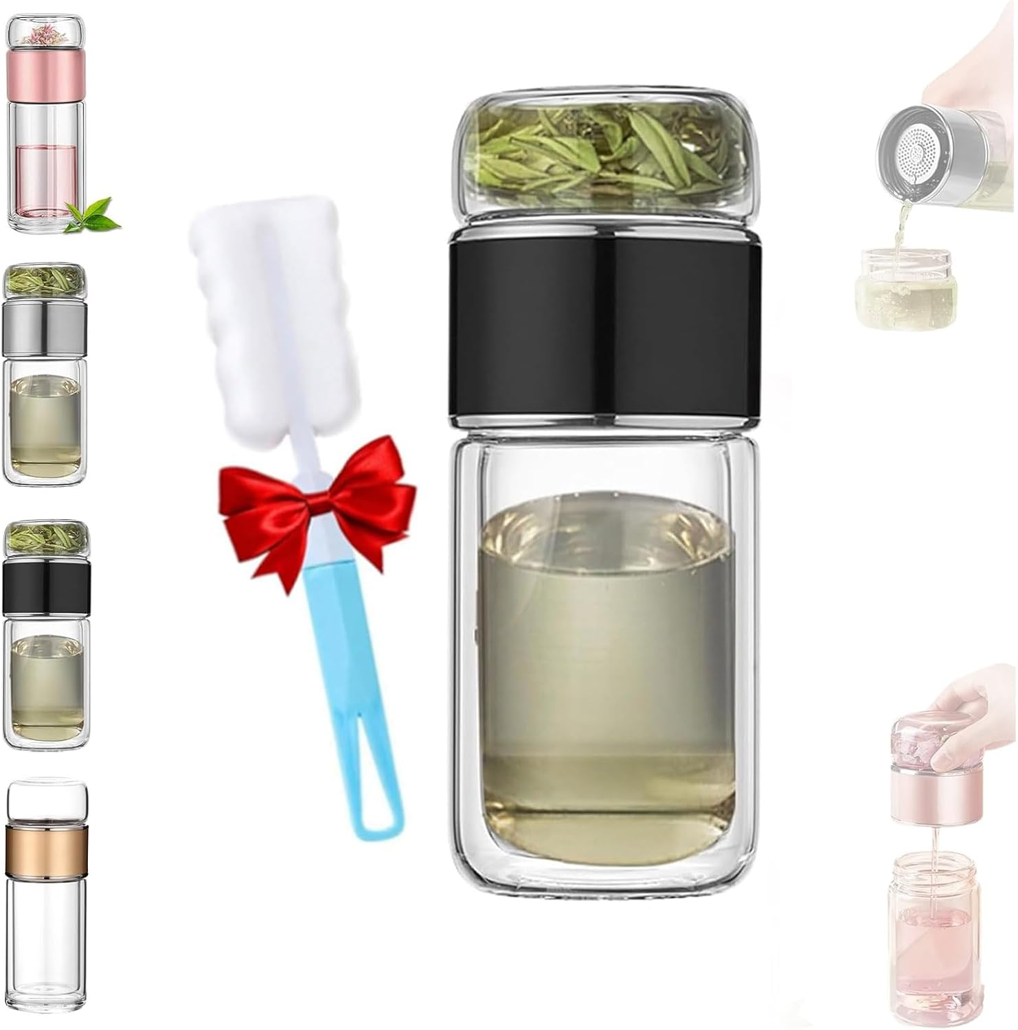 Infusifie Glass Tea Infuser Bottle - Portable Loose Leaf Tea Steeper and Maker with Water Separation Cup (500Ml, P)