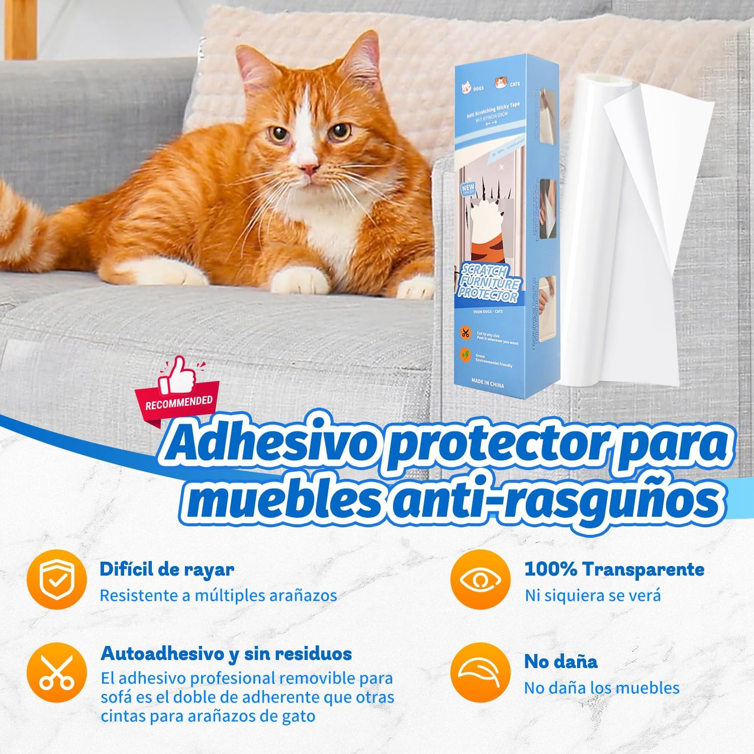 SB&reg; Cat Sofa Cover 30 X 300 Cm + Lint Roller + Spatula + 10 Pings | Pet Scratch Protector for All Kinds of Furniture (30 X 300 Cm) image number 3