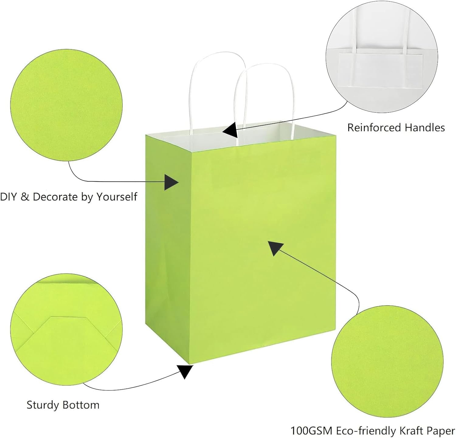 UKKQES Green Paper Gift Bags with Handles - Medium Size 21X11X27Cm, 30Pcs Bulk Pack - White, Retail, Party, Shopping, Merchandise Bags - Brown30 image number 2