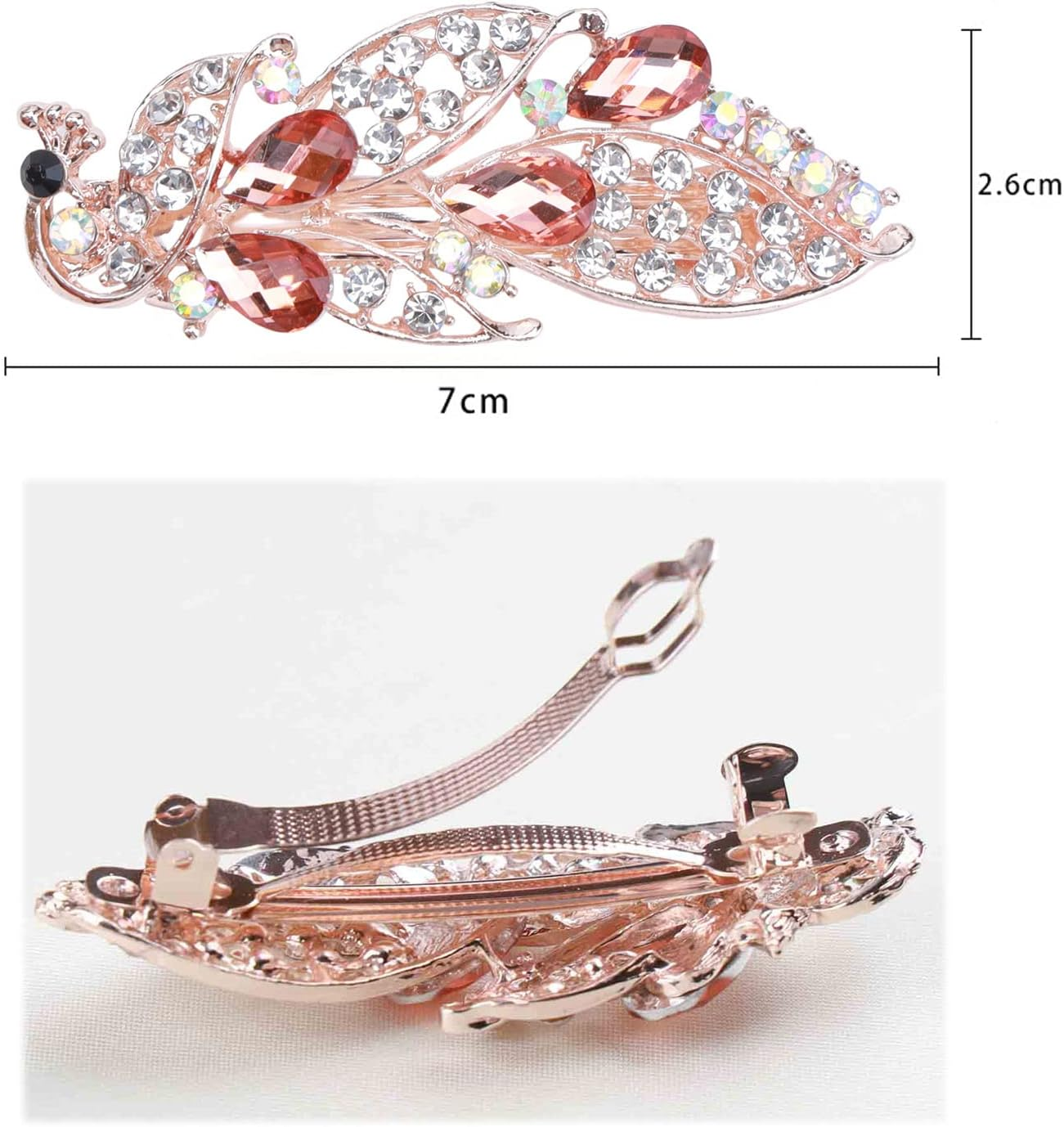 Tseenyi Crystal Peacock Hair Clip Rhinestone Wedding Hair Clip Vintage Crystal Hair Clip Peacock Hair Clips Shiny Bridal Headpiece Women and Girls (Champagne Crystal) image number 5