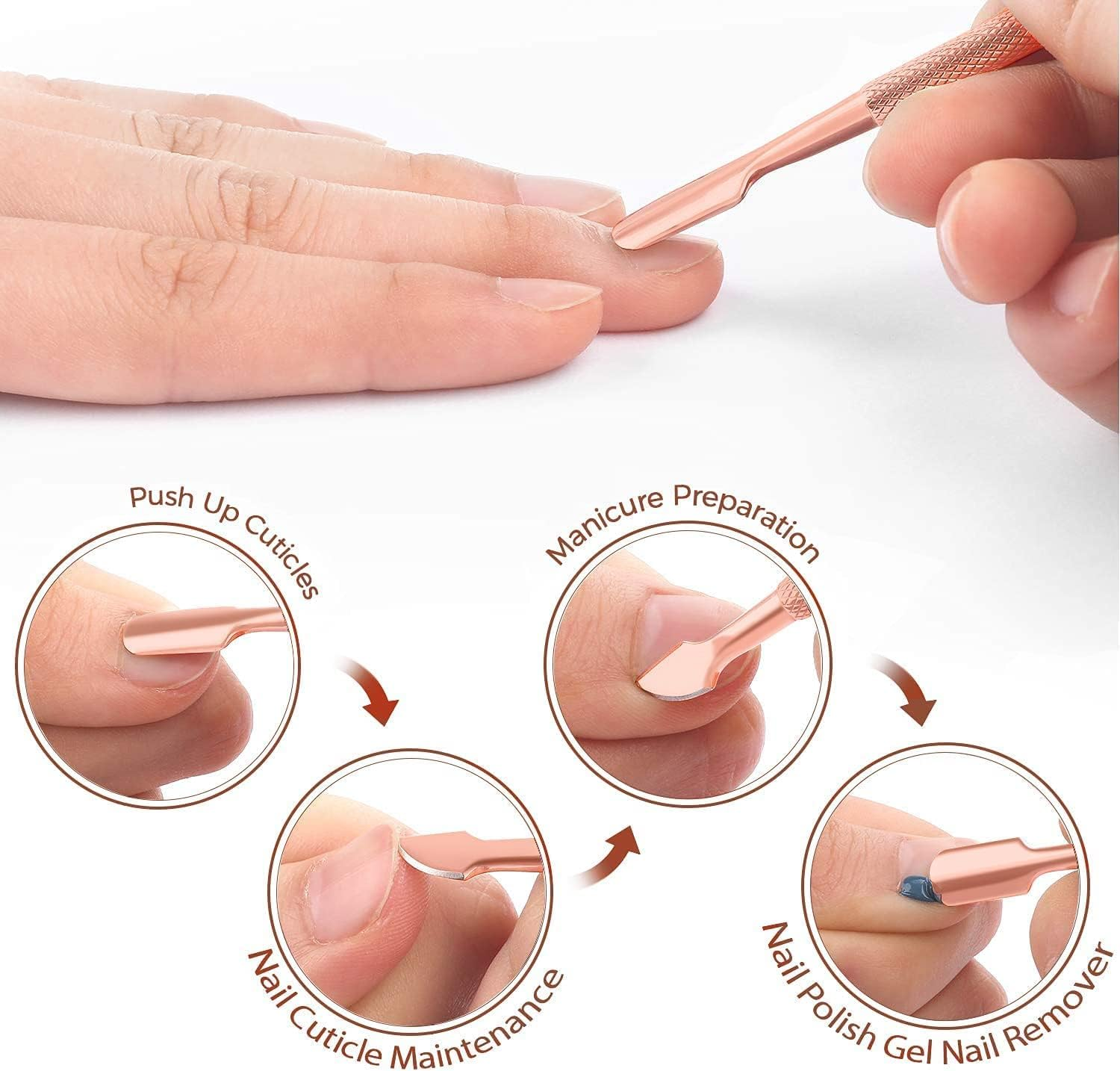 Cuticle Pusher Cuticle Cutter Remover Cuticle Trimmer Nipper Nail Clipper Sets Nail Care Kit Professional Stainless Steel Manicure Pedicure Tools (Rose Gold) image number 1