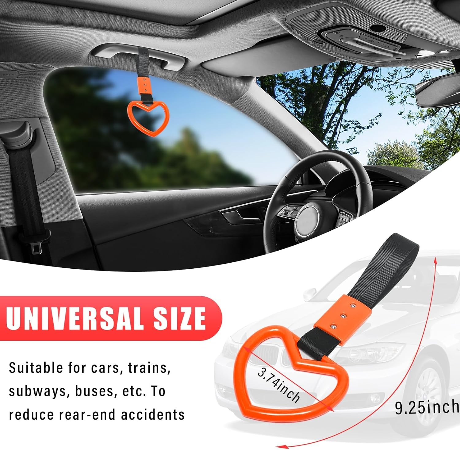 2PCS Ring Heart Shaped Car Hand Straps, Cute Rear Bumper Warning Rings Drift, Warning Loops for Car Interior Decor (Orange & Black) image number 6