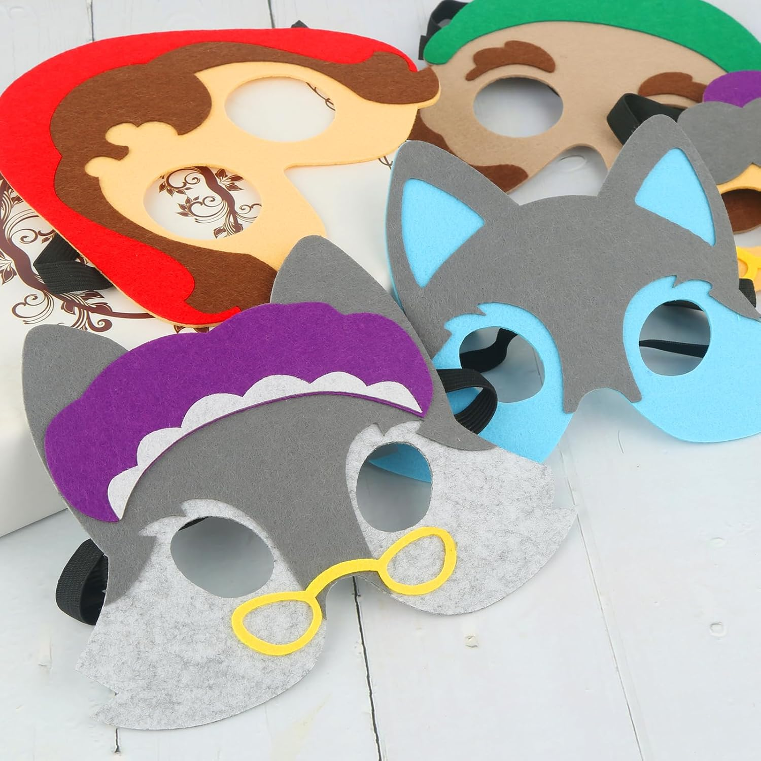 Little Red Riding Hood and Big Bad Wolf Masks Costume, 5Pcs Half Face Felt Masks for for Toddlers Kids Classroom Activities, Bedtime Storytelling, Costume Parties image number 4