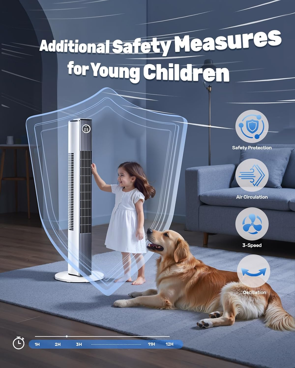 Tower Fan for Bedroom, Oscillating Pedestal Fans with Remote, Portable Electric Bladeless Tower Fans with 3 Fan Speed, 3 Wind Modes & 12H Timer, Quiet Standing Fan for Indoor Room Home Office image number 6