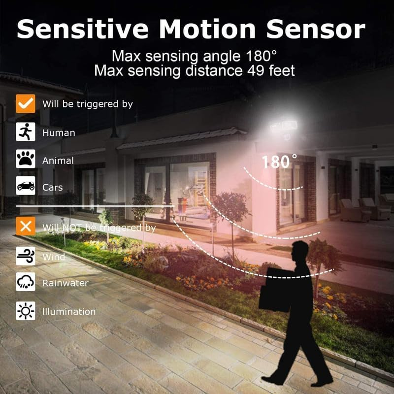 Solar Lights Outdoor, Solar Wall Lights Outdoor with Motion Sensor 2200 Lumen 120 LED Ultra Bright IP44 Waterproof 150&deg;Angle with 4.8M Cable 3 Lighting Mode (120 LED) image number 3