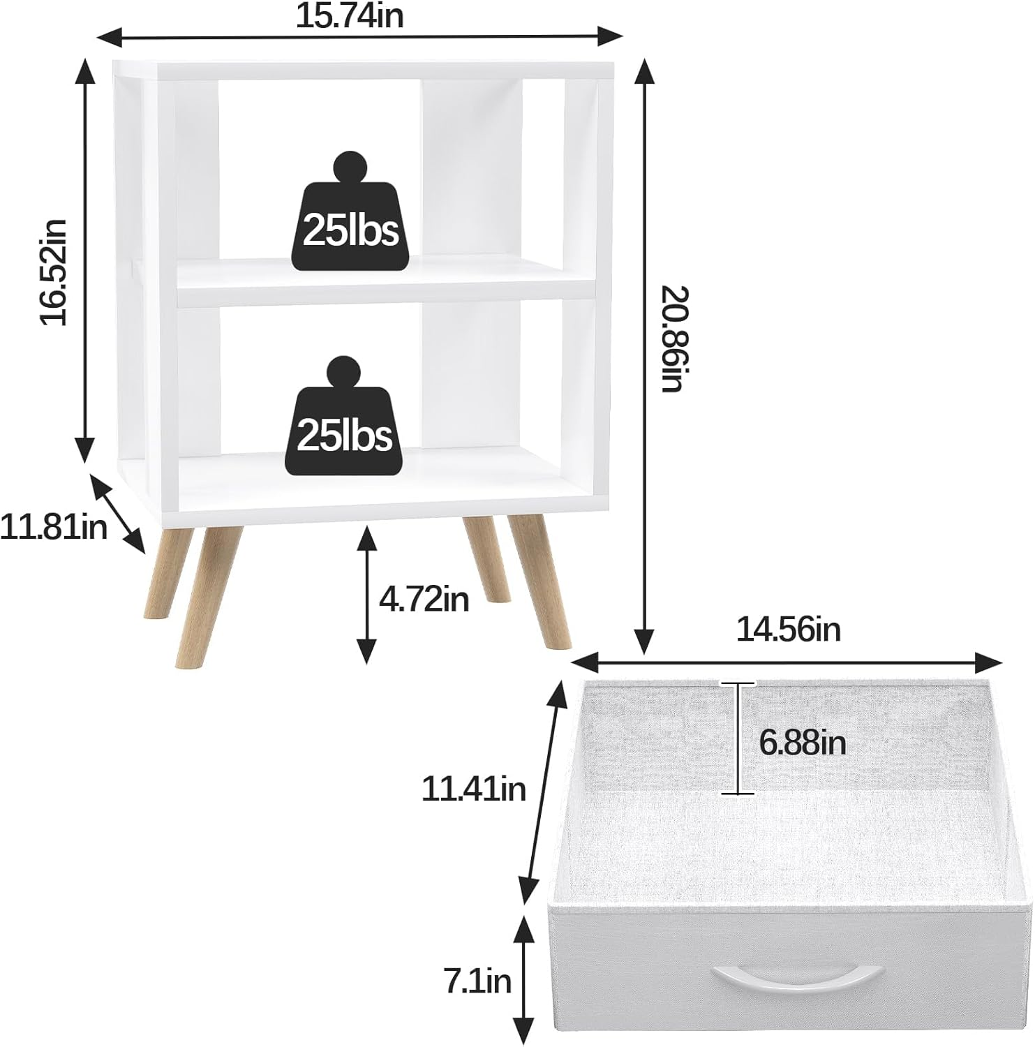 Aboxoo Night Stand, White Kids Nightstand with Drawer, Nursery Side Table with Open Storage, 2-Tier Modern End Table, Bedside Table for Small Space, Living Room, Bedroom image number 2