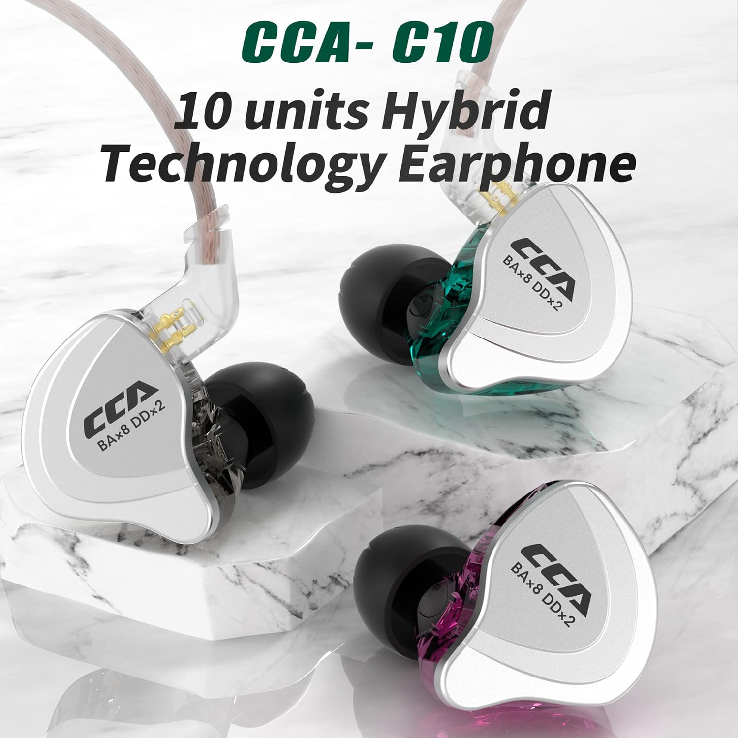 Hifi Kingdom CCA C10 1DD+4BA Hybrid Driver Hifi In-Ear Earphone Aluminum Alloy Faceplate In-Ear Monitor Cyan(No Mic) image number 3