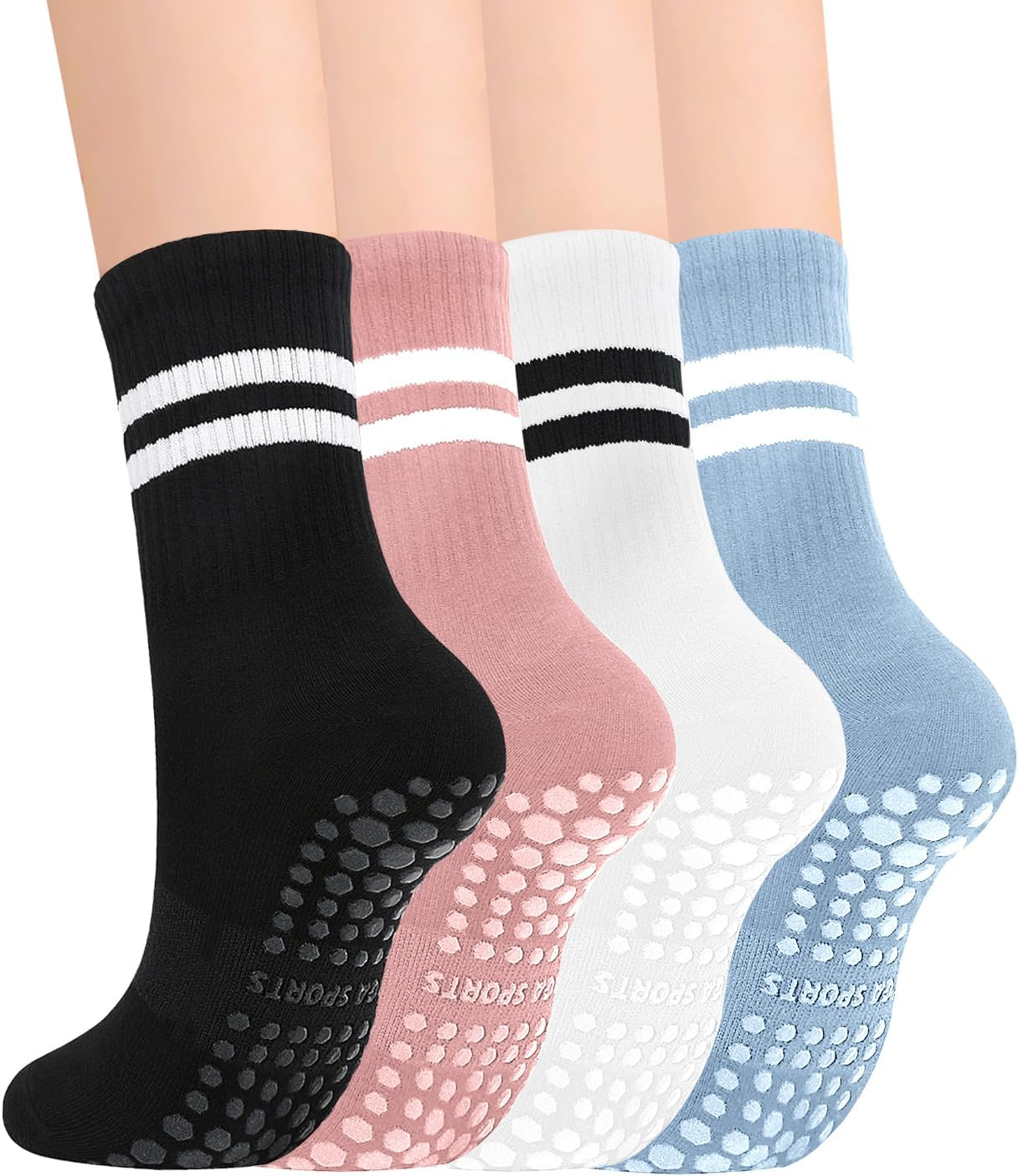 Pilates Socks, 4 Pairs Pilates Yoga Socks with Grips for Women, Anti-Slip Yoga Pilates Sock for Hospital, Dance, Barre, Barefoot image number 1