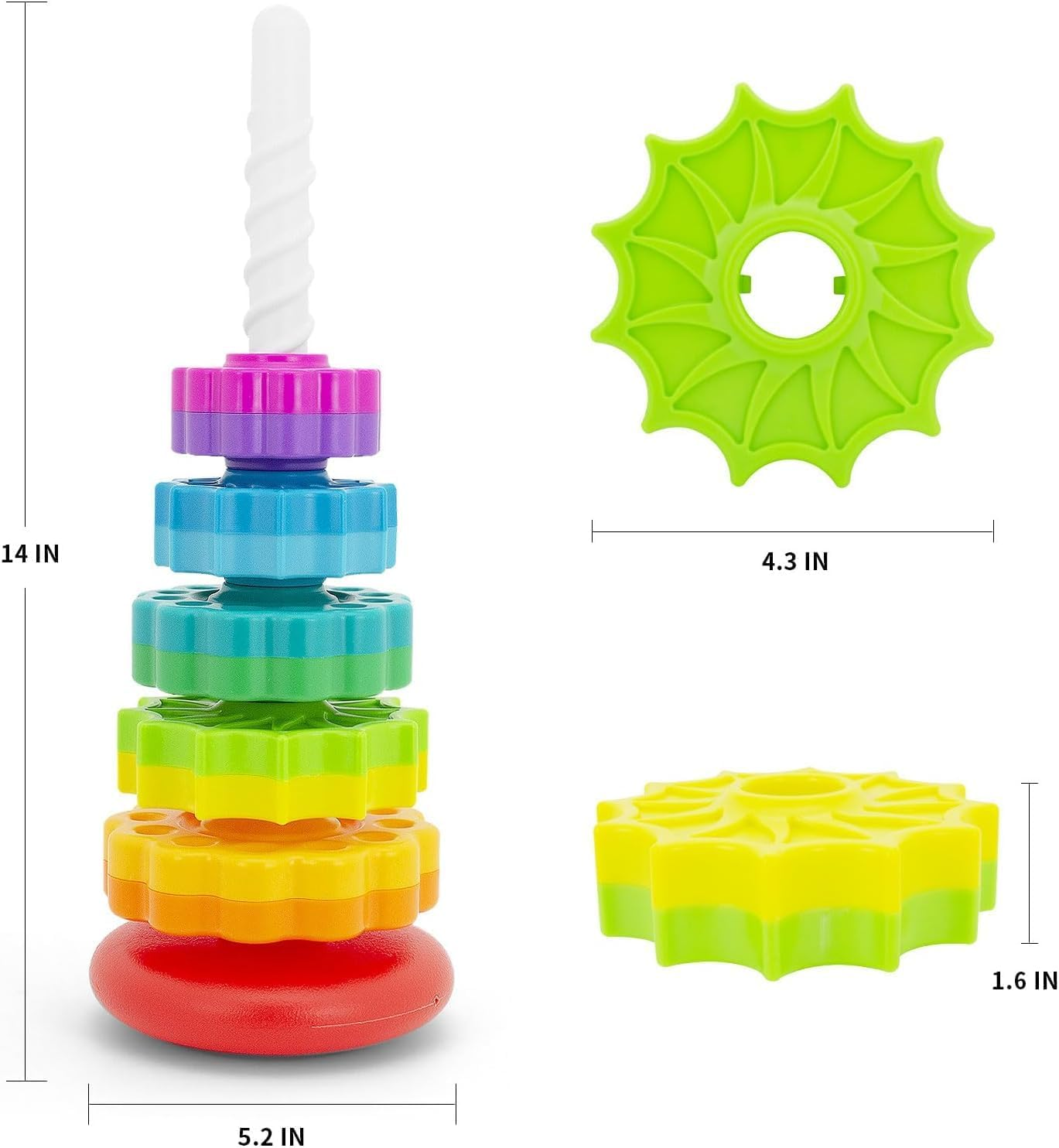 Baby Spinning Stacking Toys for Toddlers 1-3, Rainbow Ring Stacker Montessori Toys for Babies 6-12 Months, 1 2 3 One Year Old Girl Boy Christmas Birthday Gifts, Autism Sensory Learning Toy