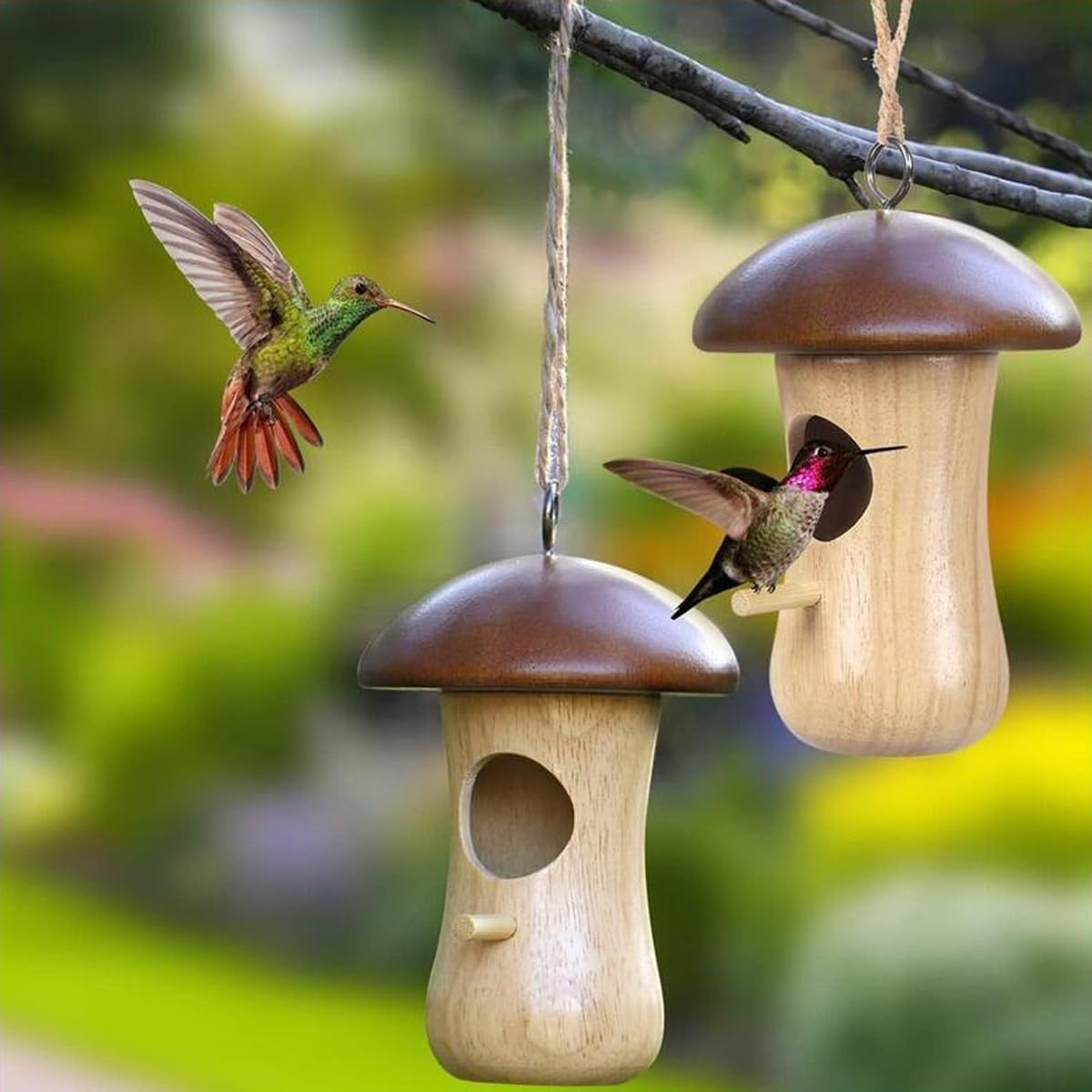AIMALL Hummingbird Nesting House Set, Handcrafted Wooden Bird Cages with Feeder, Decorative Home and Garden Ornaments image number 1