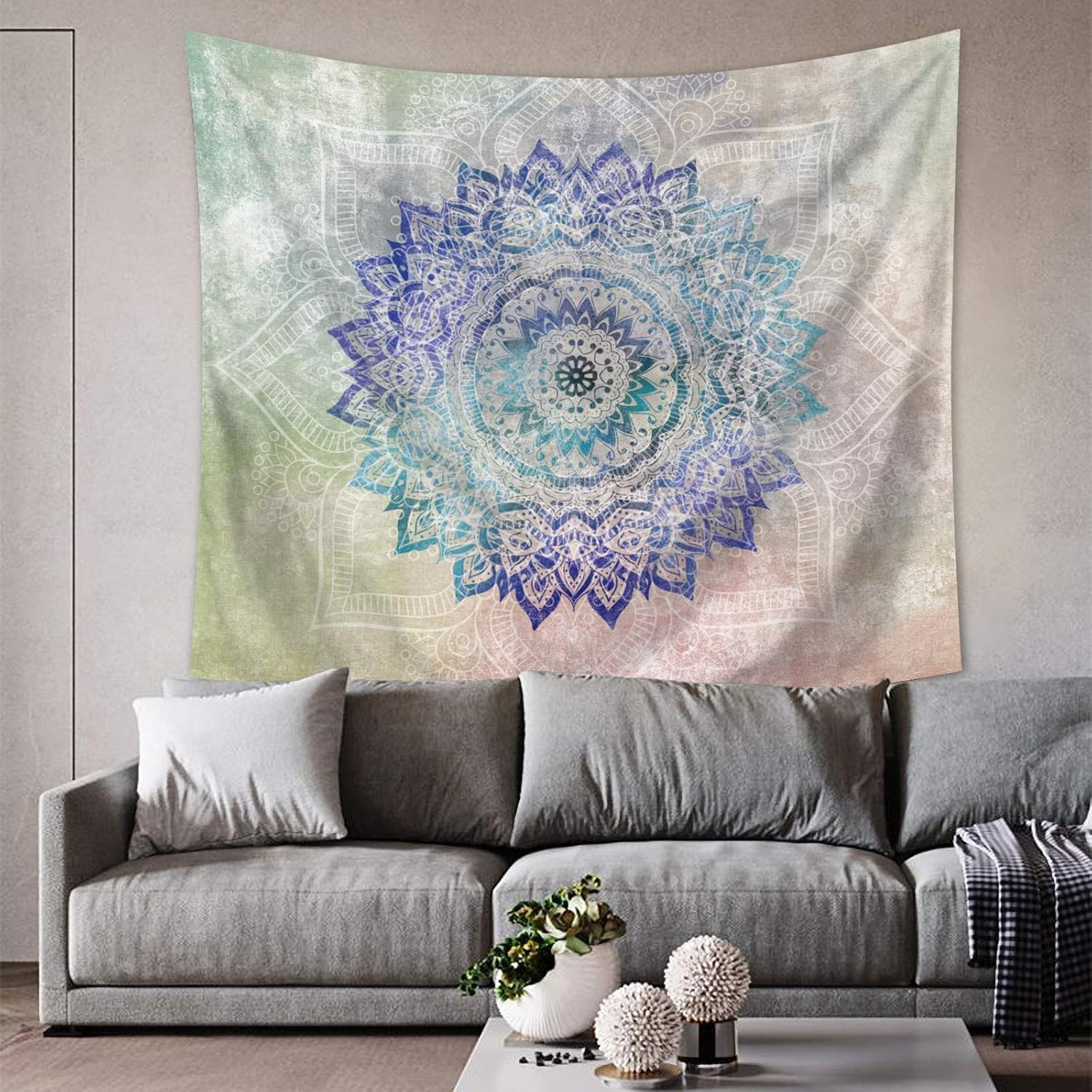 Steadyink&reg; &ndash; Galaxy Mandala Tapestry &ndash; 200X150Cm Blue & White Boho Wall Hanging for Bedroom, Living Room, Meditation &ndash; Abstract Art Fabric Decor image number 6