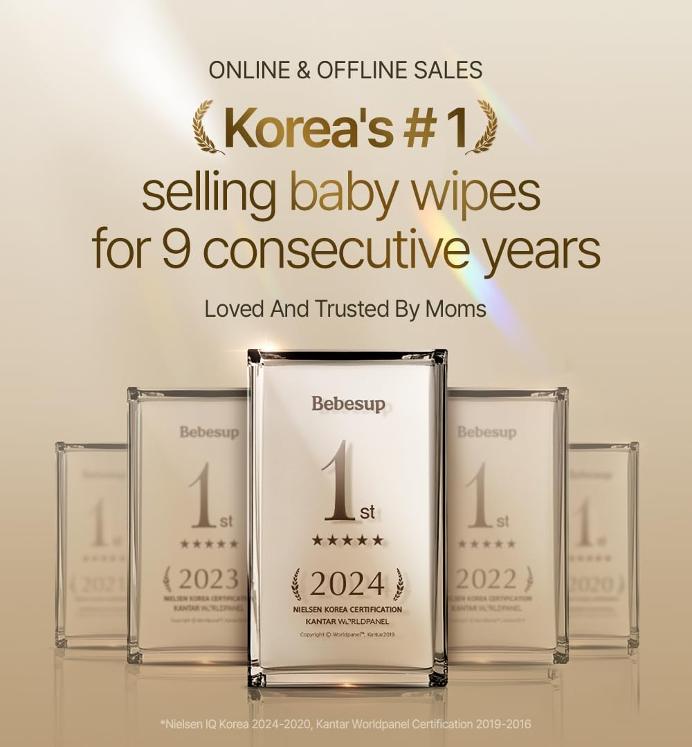 BEBESUP- Korea&rsquo;S #1 Signature Eco Baby Wipes- 100% Plant-Based 99% Drinkable Water-Based Unscented Ultra-Thick Organic Baby Wipes Hypoallergenic for Sensitive Skin Flip-Top (1 Pack)