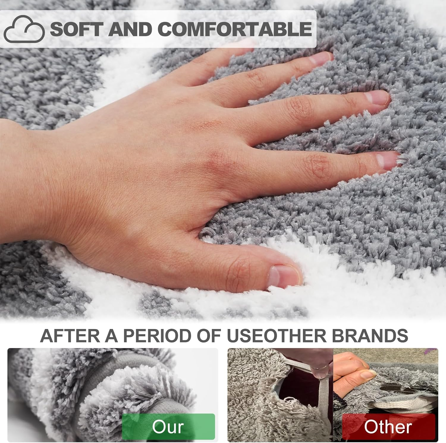 Bathroom Mat Rug, Non Slip Extra Absorbent Microfiber Bath Carpet, 41X61Cm, Soft Comfortable Plush Shaggy Floor Mat, Area Rug Carpet for Bathroom Floor, Tub and Shower, Kitchen (Style B, 41X61Cm) - Style B image number 6