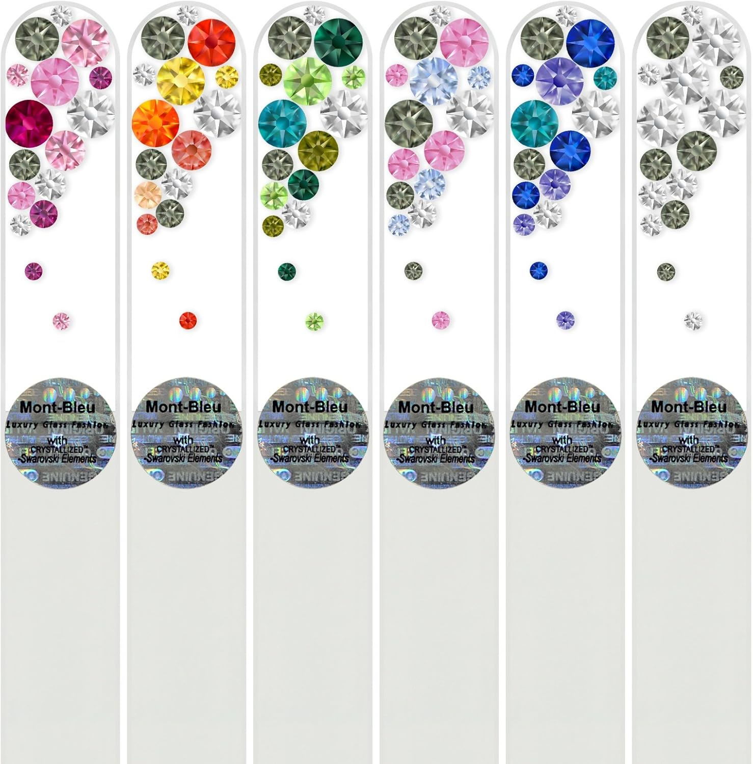 Mont Bleu Gift Set of 5 + 1 Free Czech Glass Nail Files Hand Decorated with Crystals from Swarovski - Handmade - Czech Tempered Glass - Lifetime Guaranty - Best Crystal Nail Files for Natural Nails - M1-6 image number 2