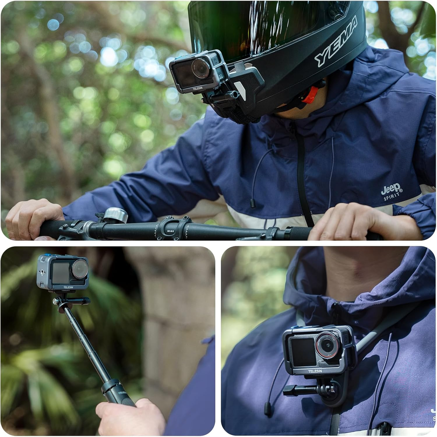 TELESIN Ultra-Light Aluminum Camera Cage Compatible with DJI Action 5 Pro Action 4 Action 3, Fits with ND CPL Lens Filter On, Protective Camera Frame with 1/4 Cold Shoe, for Video Light Microphone image number 2