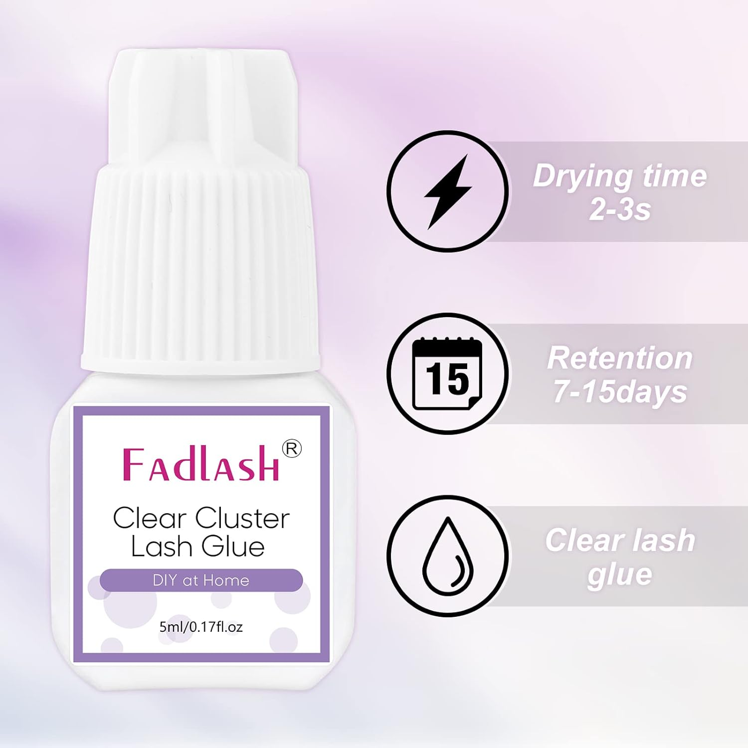 Cluster Lash Glue Clear Individual Lash Glue 7-15 Days Retention 2-3S Dry Time for DIY Lash Extension 5Ml image number 2