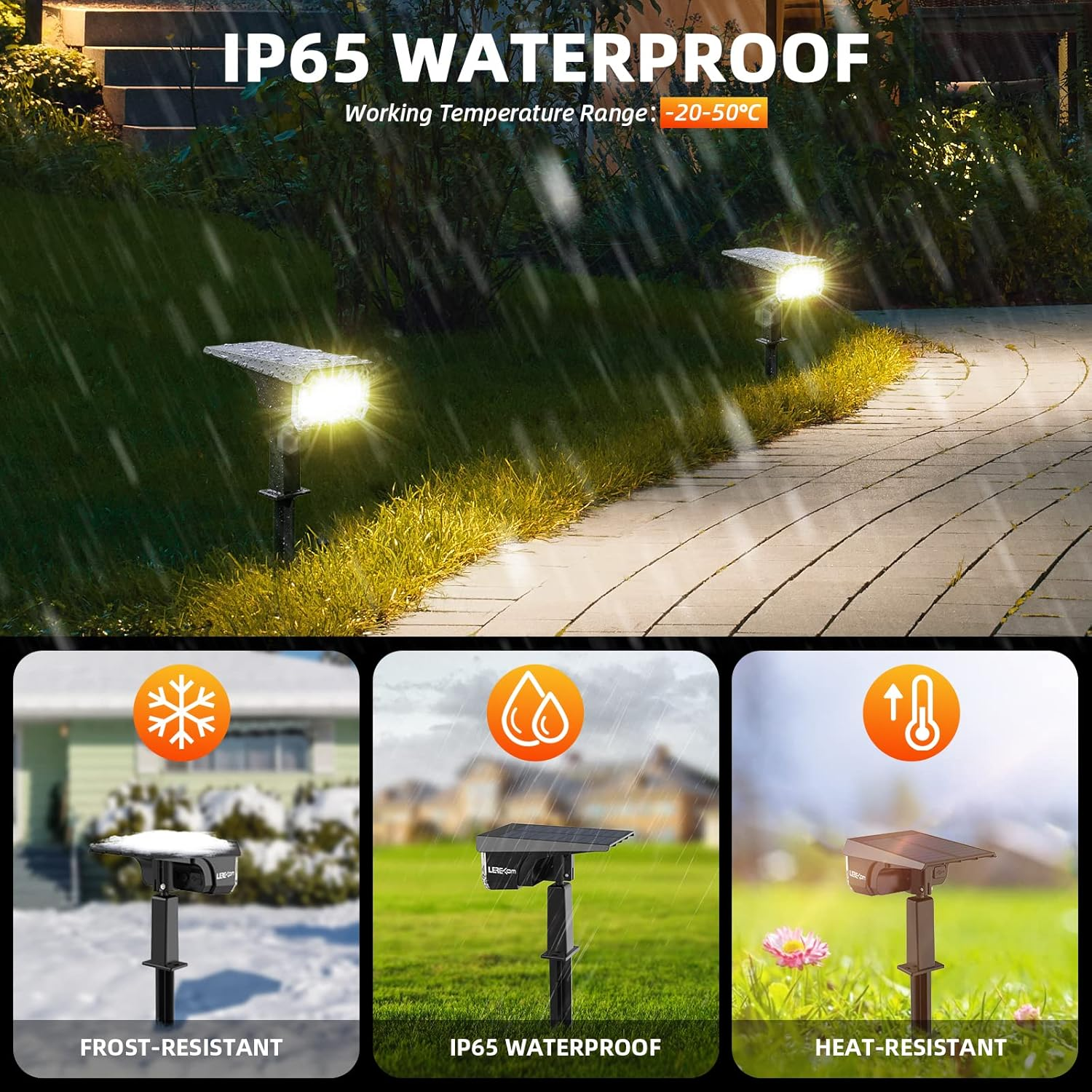 3 Brightness Modes Solar Outdoor Lights with Super Bright 40Leds, 360 Adjustable Lighting Angle, USB Charging, Longer Working Time, Waterproof, Patio, Porch, Driveway image number 4