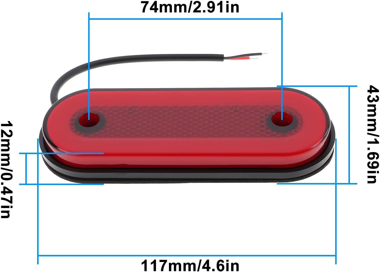 Ecsing 4X Car Rear Side Oval Marker Light 12V-24V 20 Leds Red for Trailer Truck image number 2