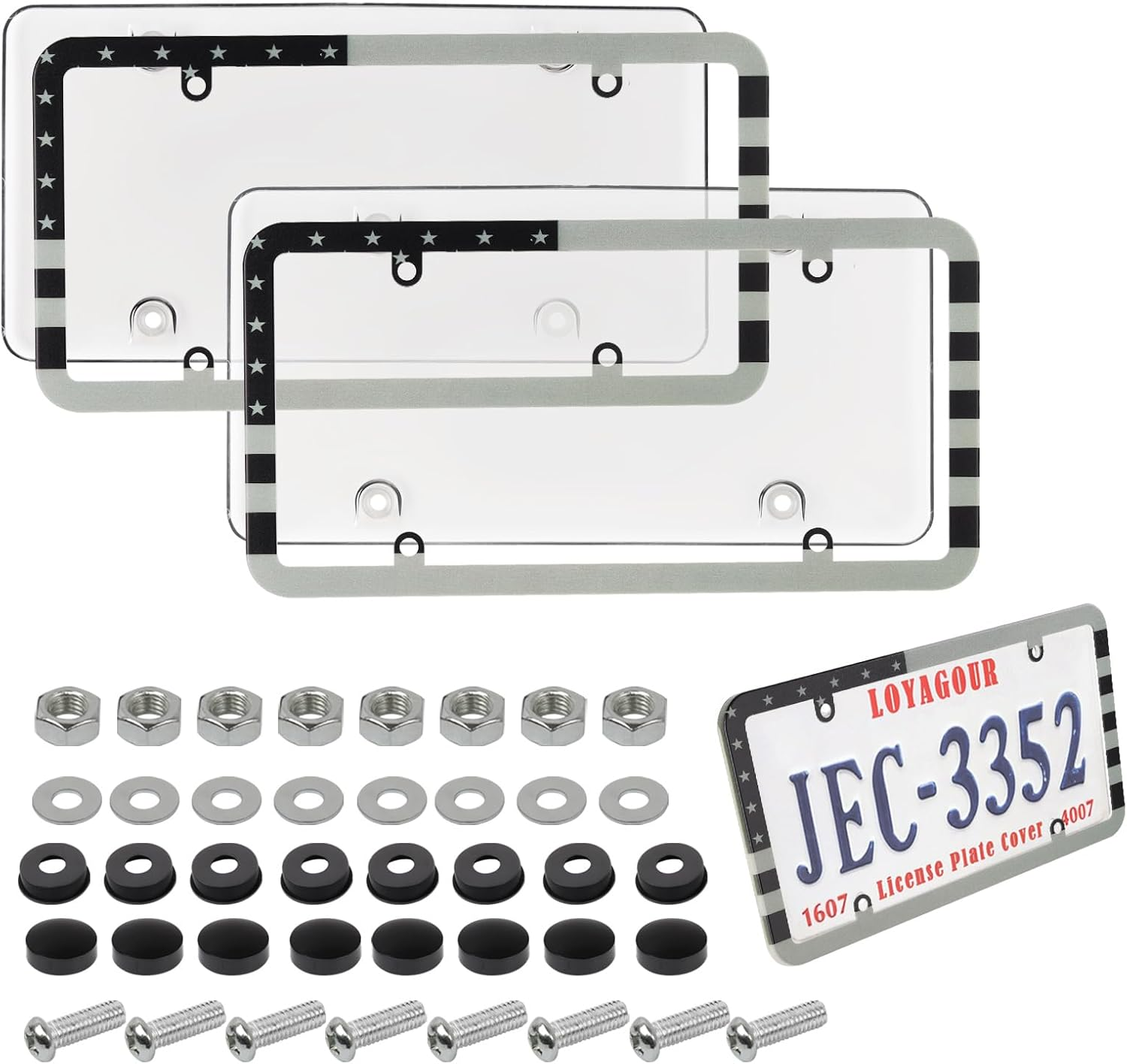 2Pack Transparent License Plate Cover and Frames,Clear Front and Rear License Plate Holder,Unbreakable Car Licence Plate Frame Protector Fits Any US Plates with Screws & Caps (Black Frame)