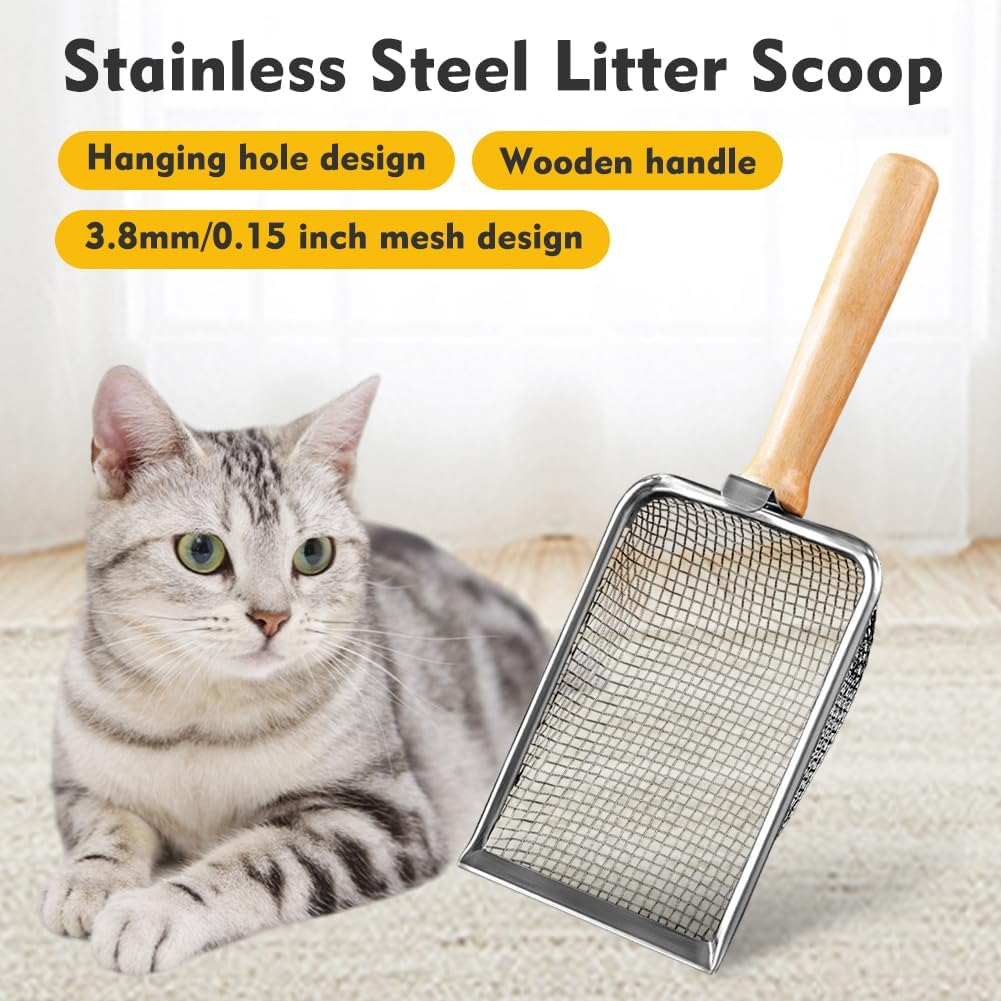 Practical Beach Deep Shovel Home Reptile Dog Stainless Steel Cat Litter Scoop Durable Wooden Handle image number 1