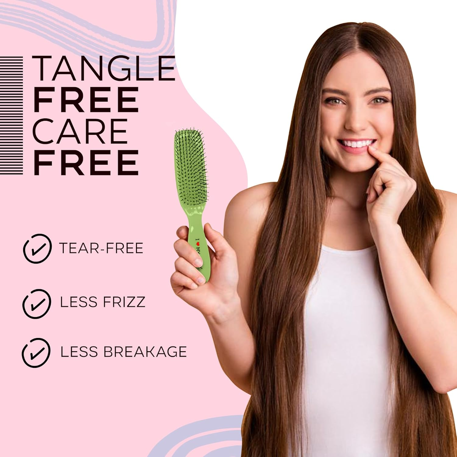 I ❤ MY HAIR I Love My Hair Detangler Brush - for All Types Wet or Dry Spider Series Small Size Green - Black image number 3