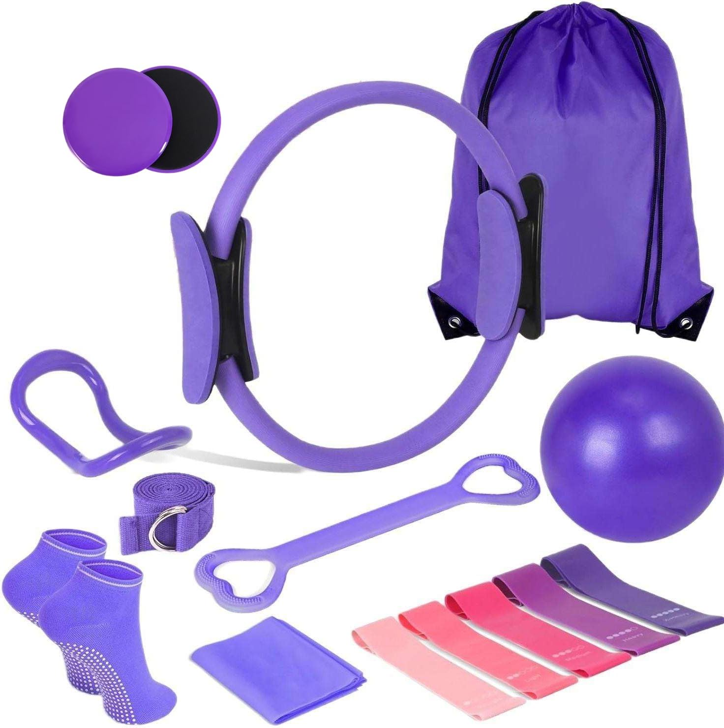 BAGBABA Pilates Essentials Kit for Women &ndash; 15Pcs Home Pilates Set with Ring, 9.8&rdquo; Ball, 5 Resistance Bands, Magic Circle, Accessories, Sliding Discs and Mat &ndash; Beginners Full Body Toning Workouts image number 3