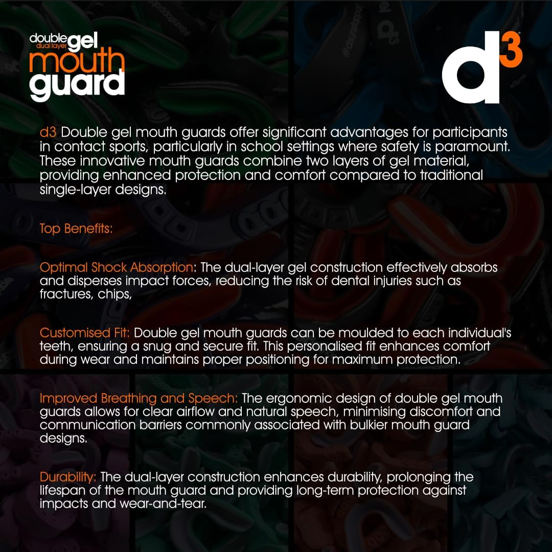 D3 Double Gel Dual Layer Gum Shield Youth Mouth Guard, Pink/Purple, 0.061 Kilograms image number 1